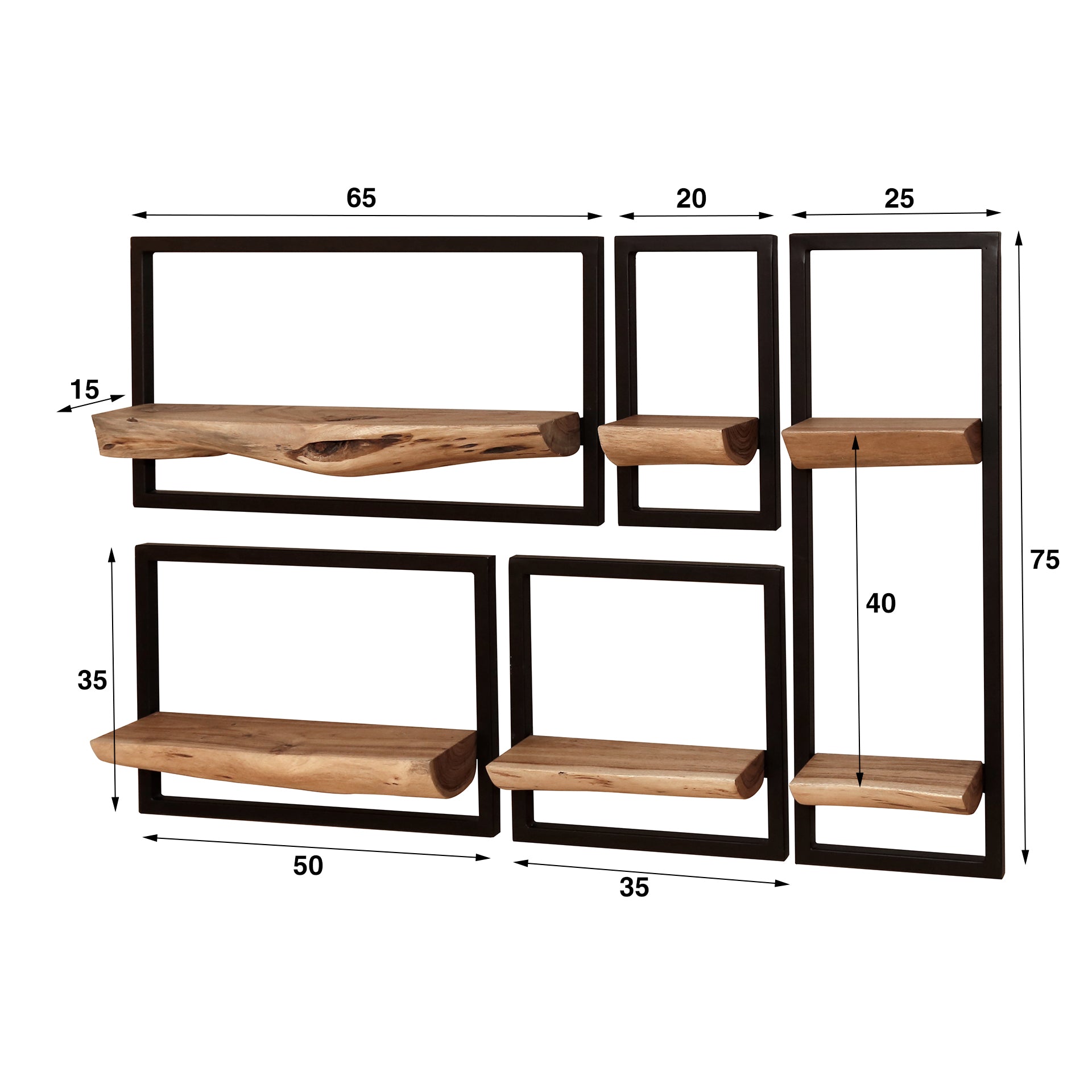 Wandschap Gabriel - Bruin - Acaciahout - Set van 5