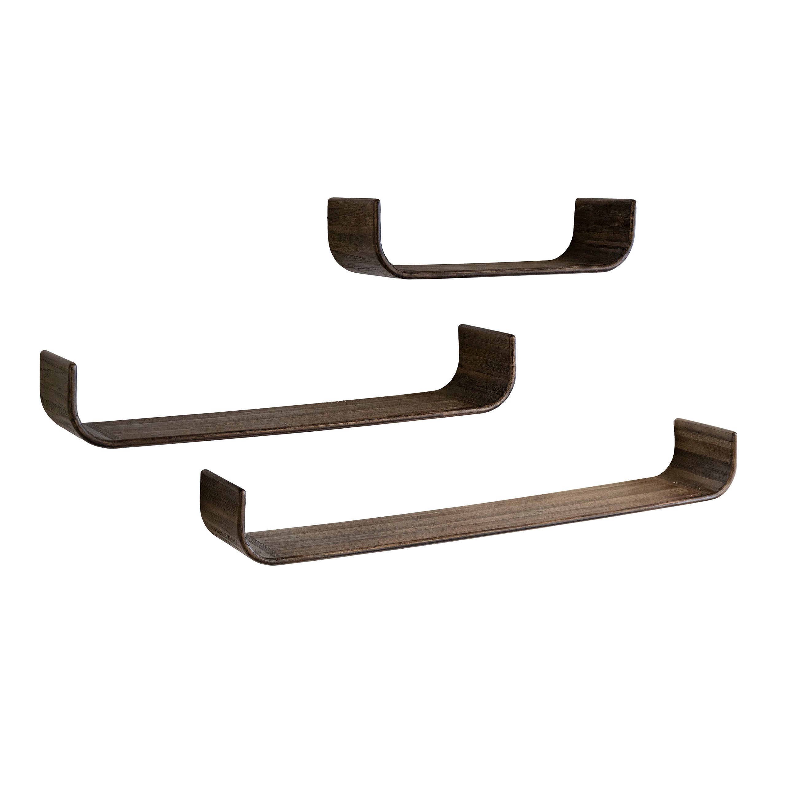 Wandplank Kenya - Donkerbruin - Teakhout - Set van 3