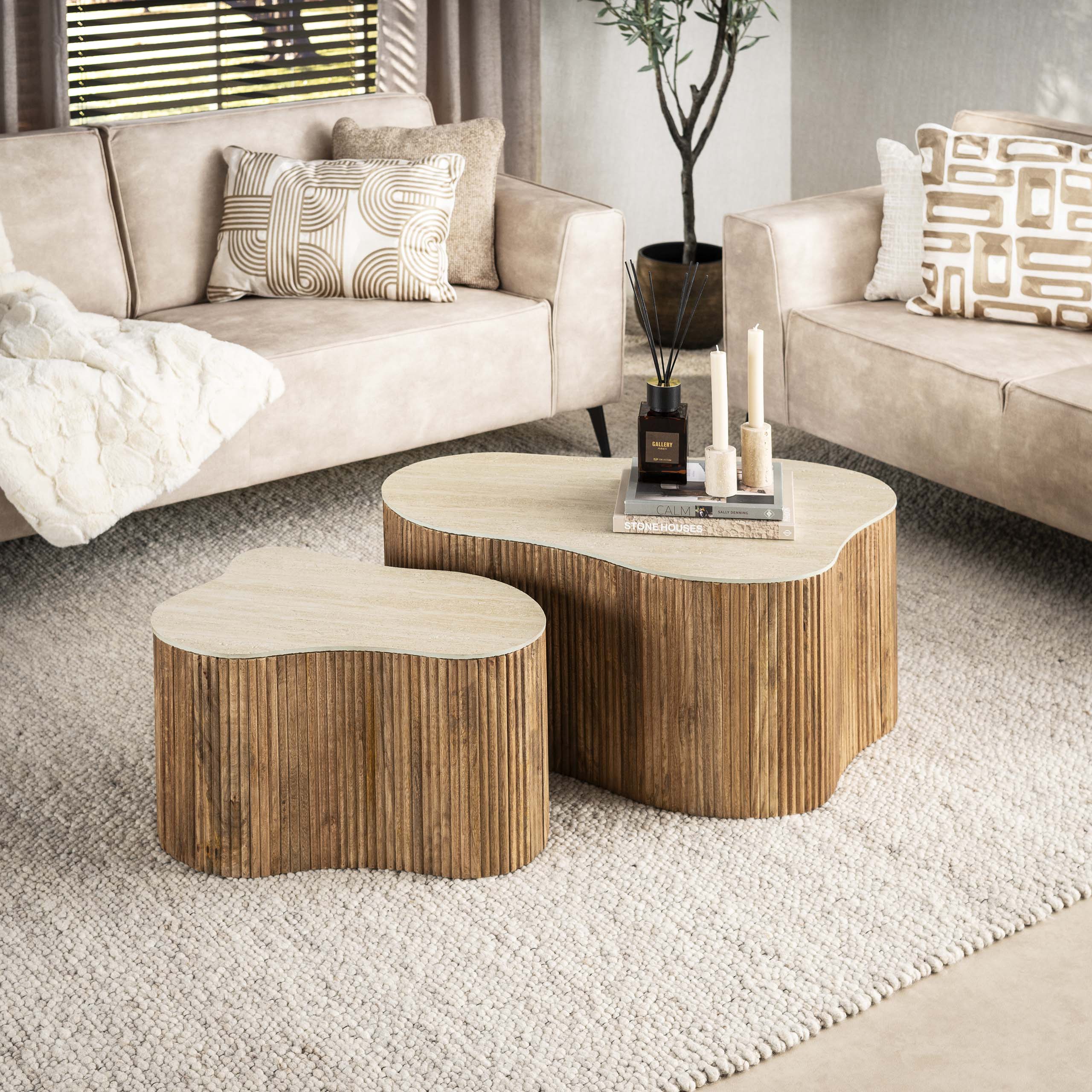 Salontafel Lynora - Organisch - Keramisch Travertin - Set van 2