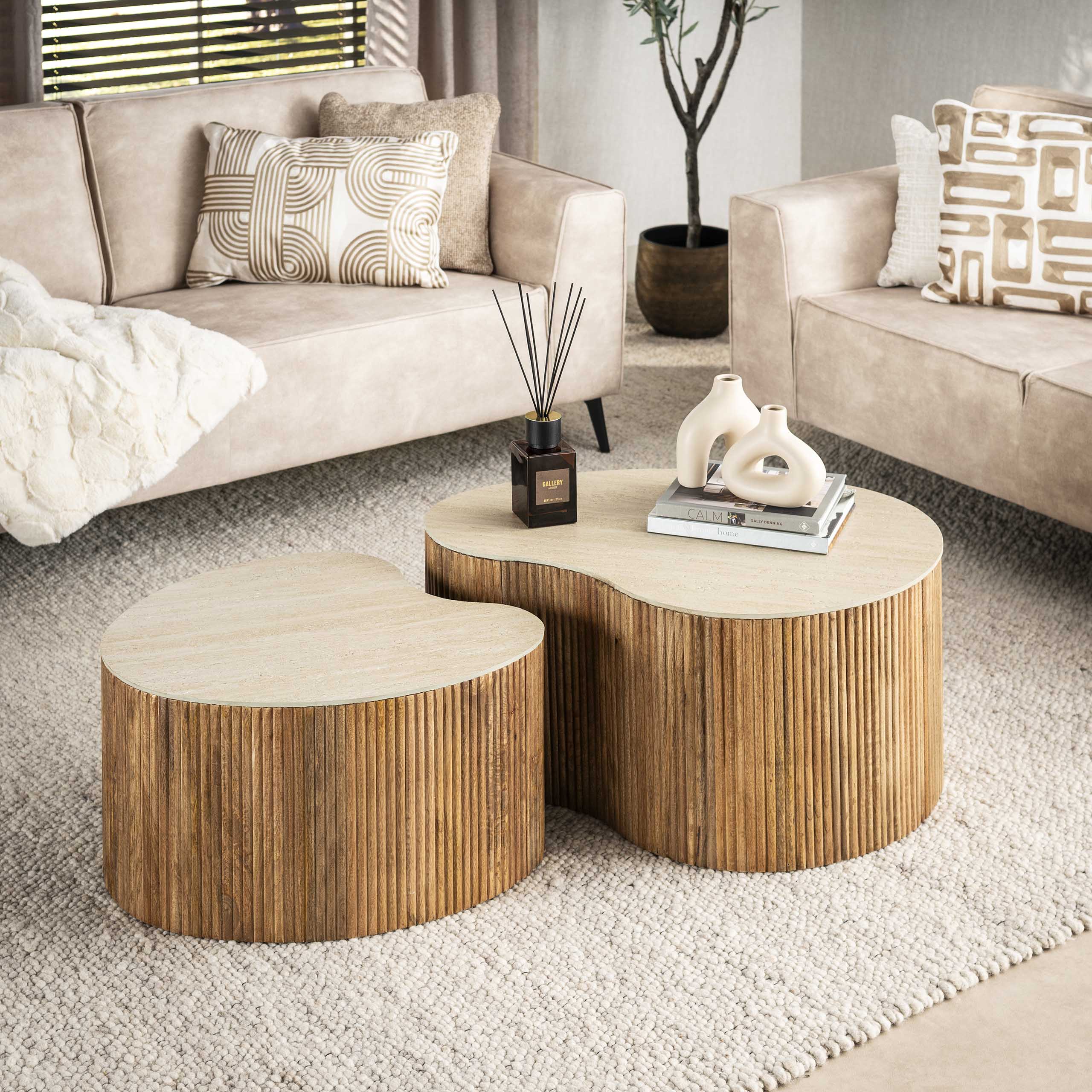 Salontafel Soreva - Organisch - Keramisch Travertin - Set van 2