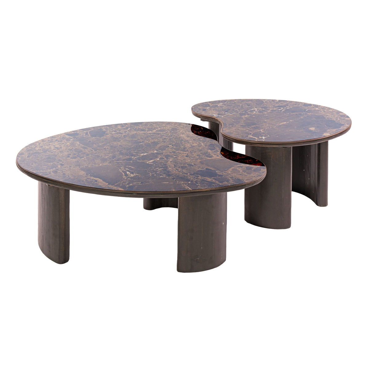 Salontafel Chirella - Organisch - Keramiek - Mangohout - Set van 2
