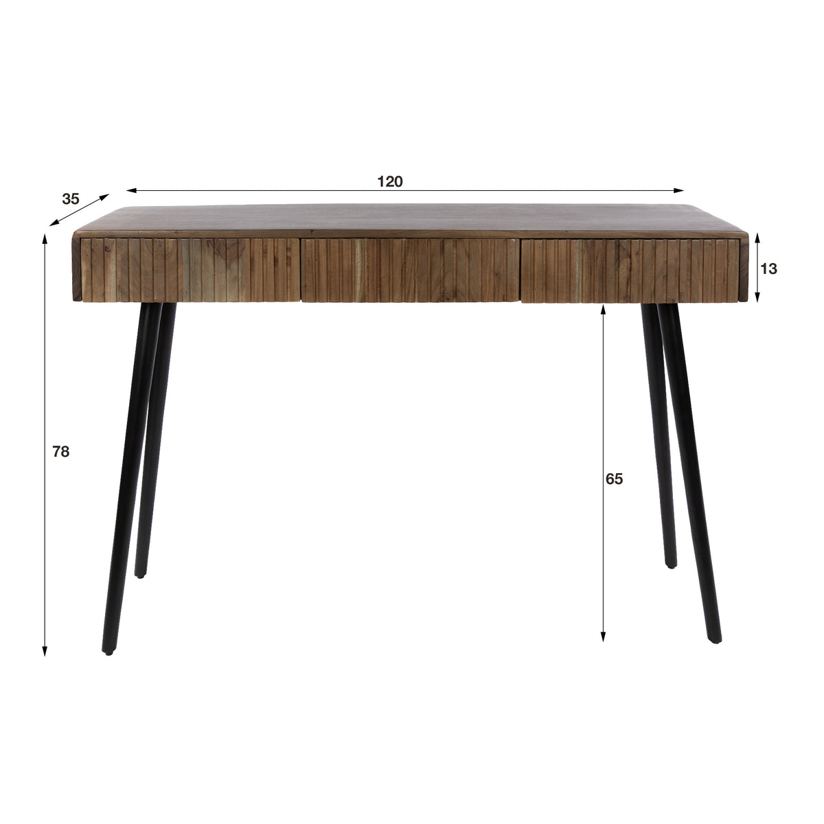 Afmetingen van haltafel Orven van Meubelista: 120 cm breed, 35 cm diep en 78 cm hoog.