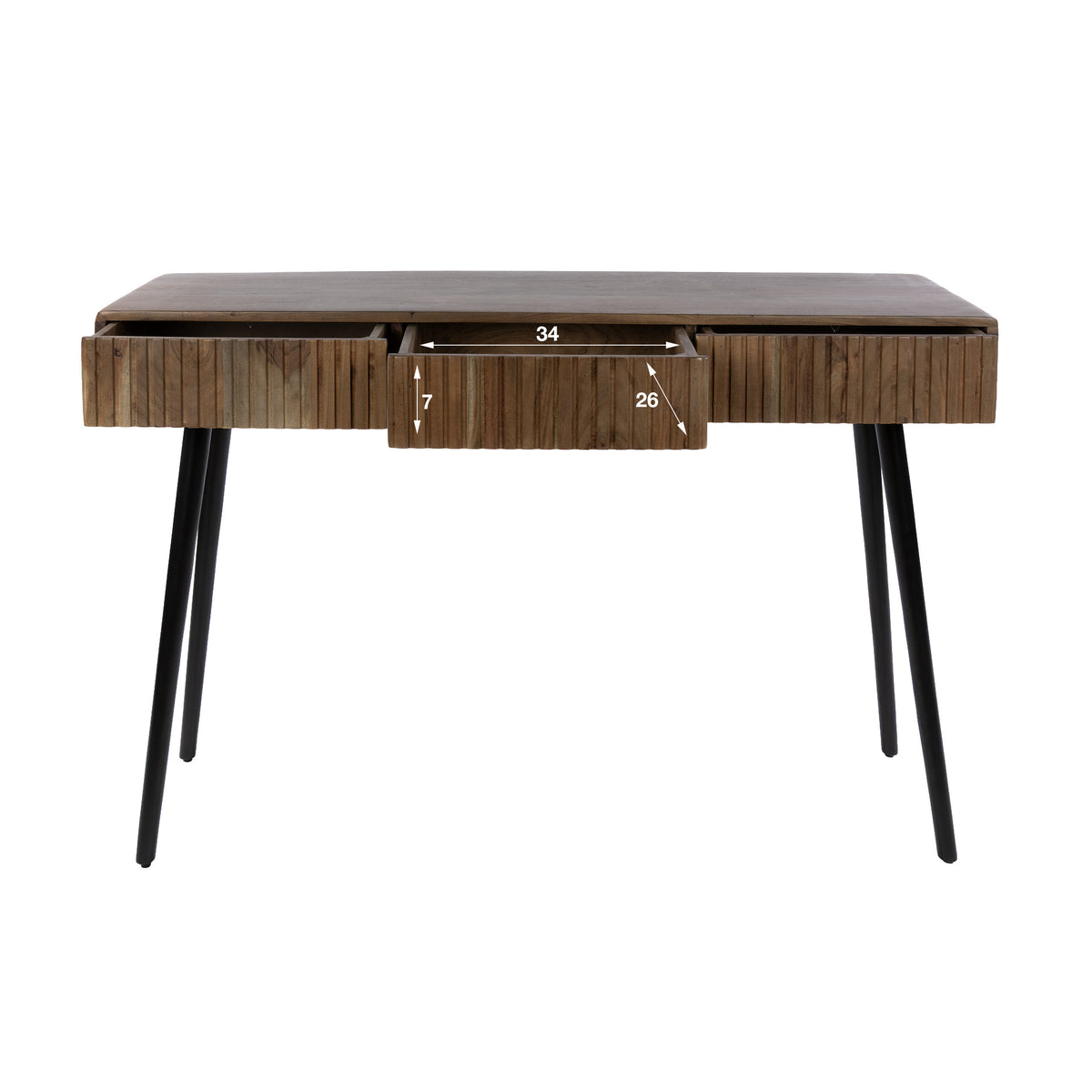 Binnenmaten van de lade van haltafel Orven van Meubelista: 34 cm breed, 26 cm diep en 7 cm hoog.