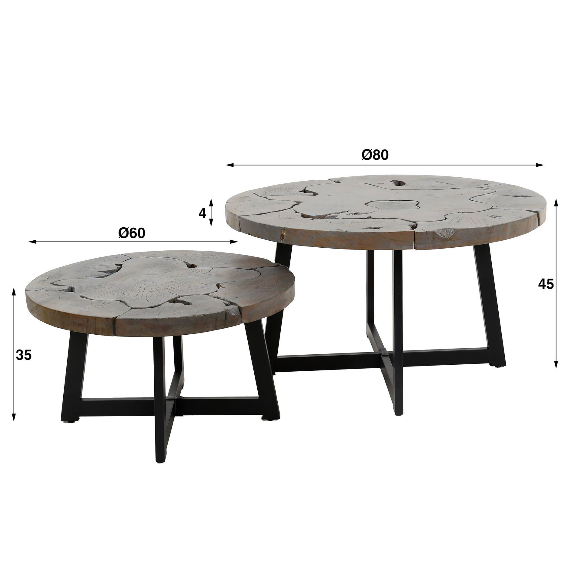 Salontafel Illume - Grijs - Teakhout - Set van 2