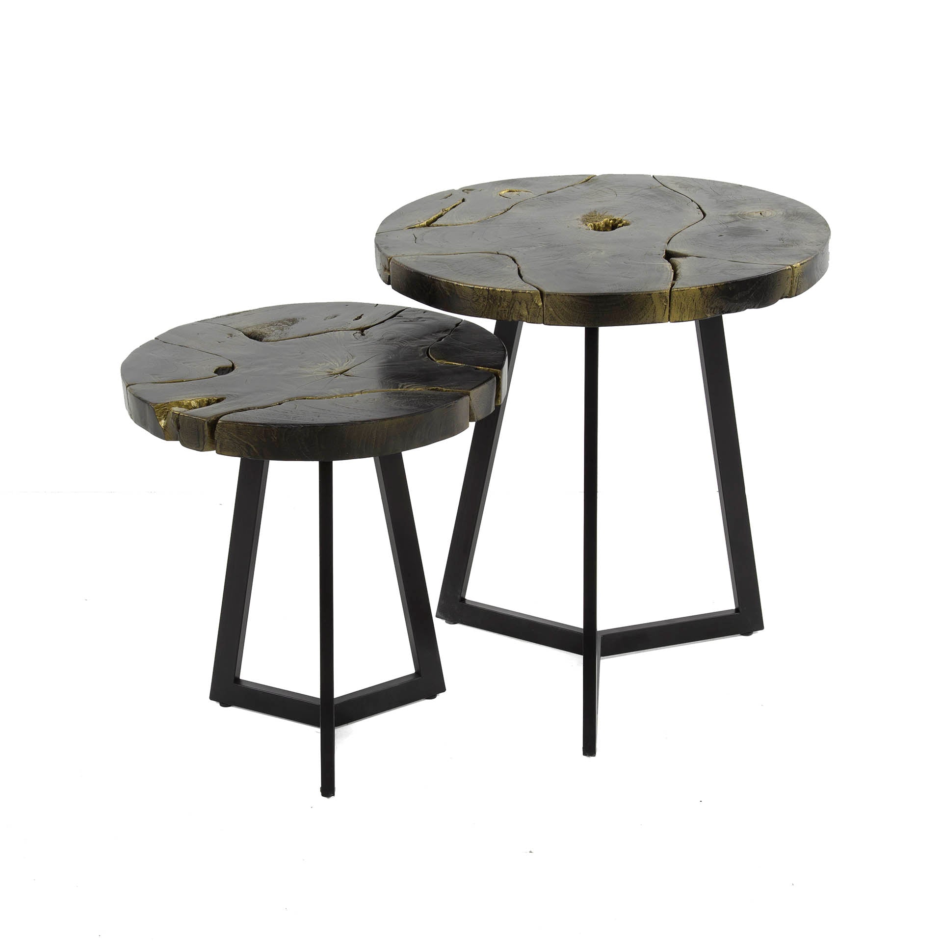 Salontafel Mirage - Zwart/Goud - Teakhout - Set van 2