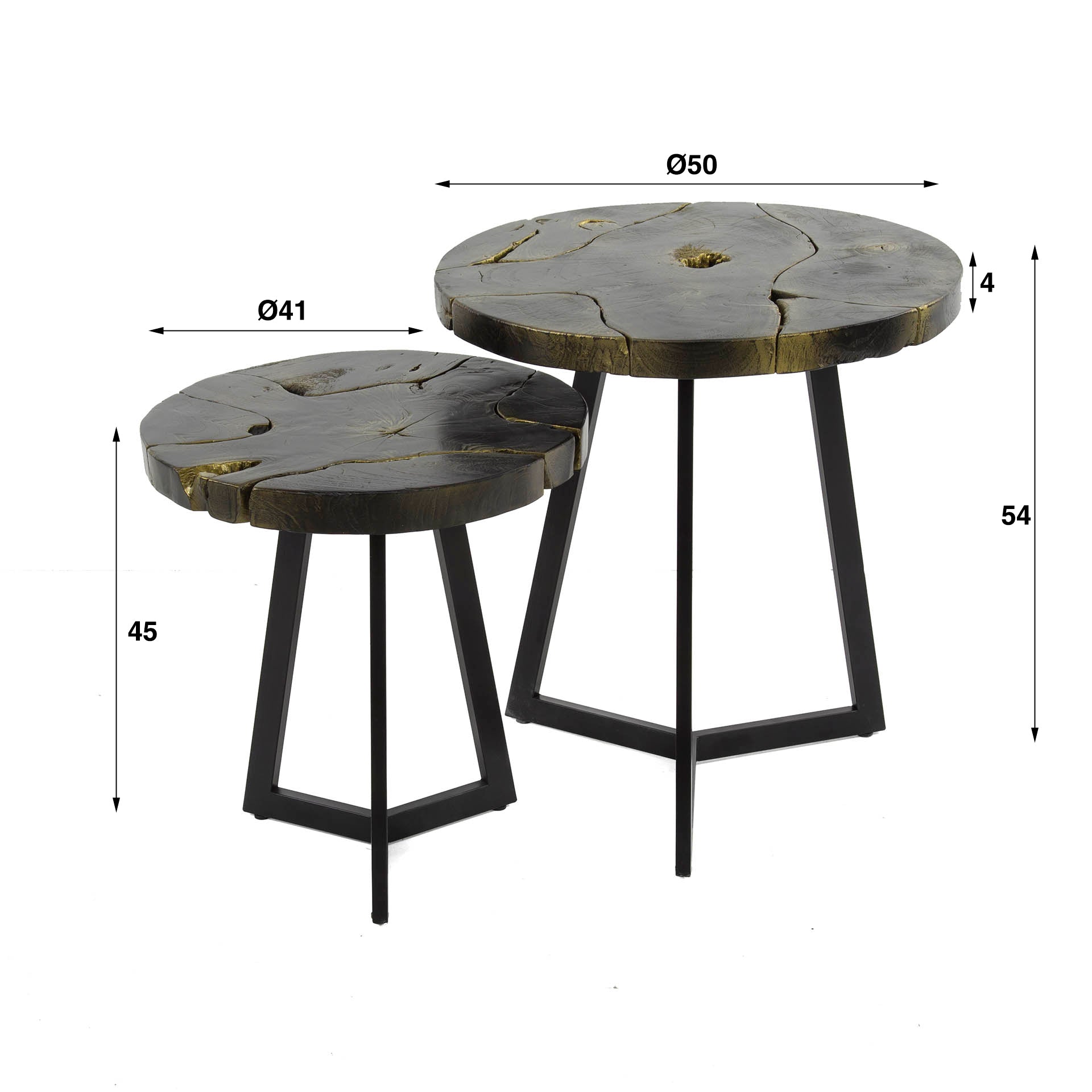 Salontafel Mirage - Zwart/Goud - Teakhout - Set van 2