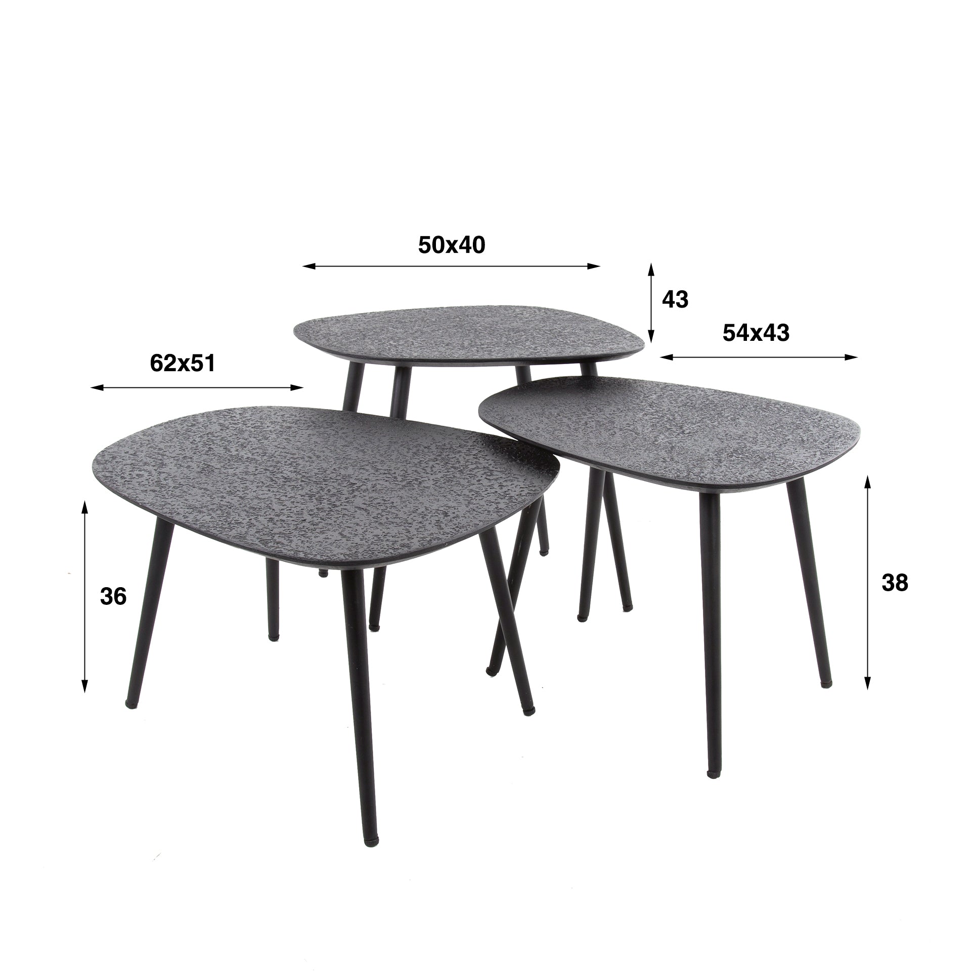 Salontafel Valerie - Zwart - Metaal - Set van 3