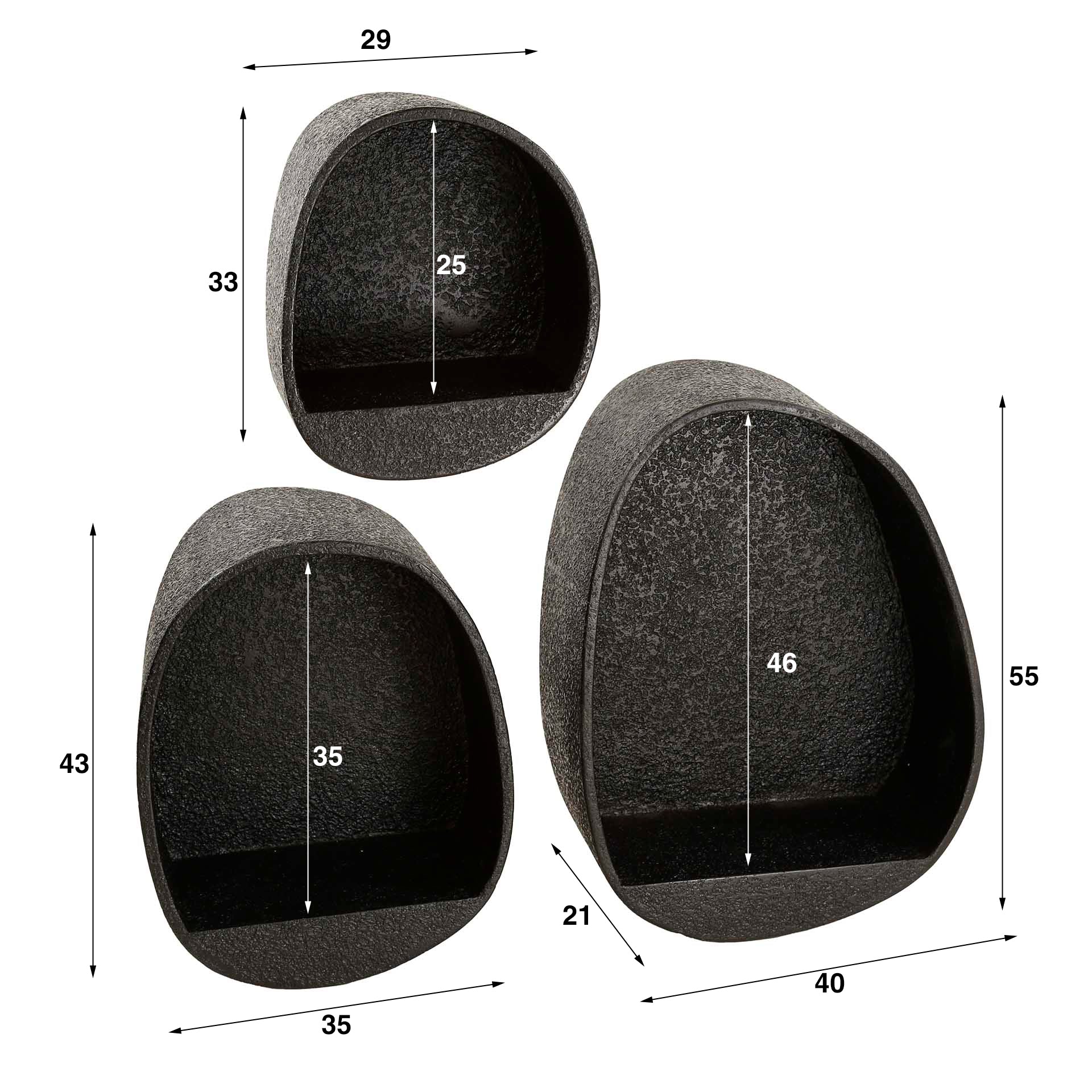 Wandschap Liv - Zwart - Liquid Metal - Set van 3