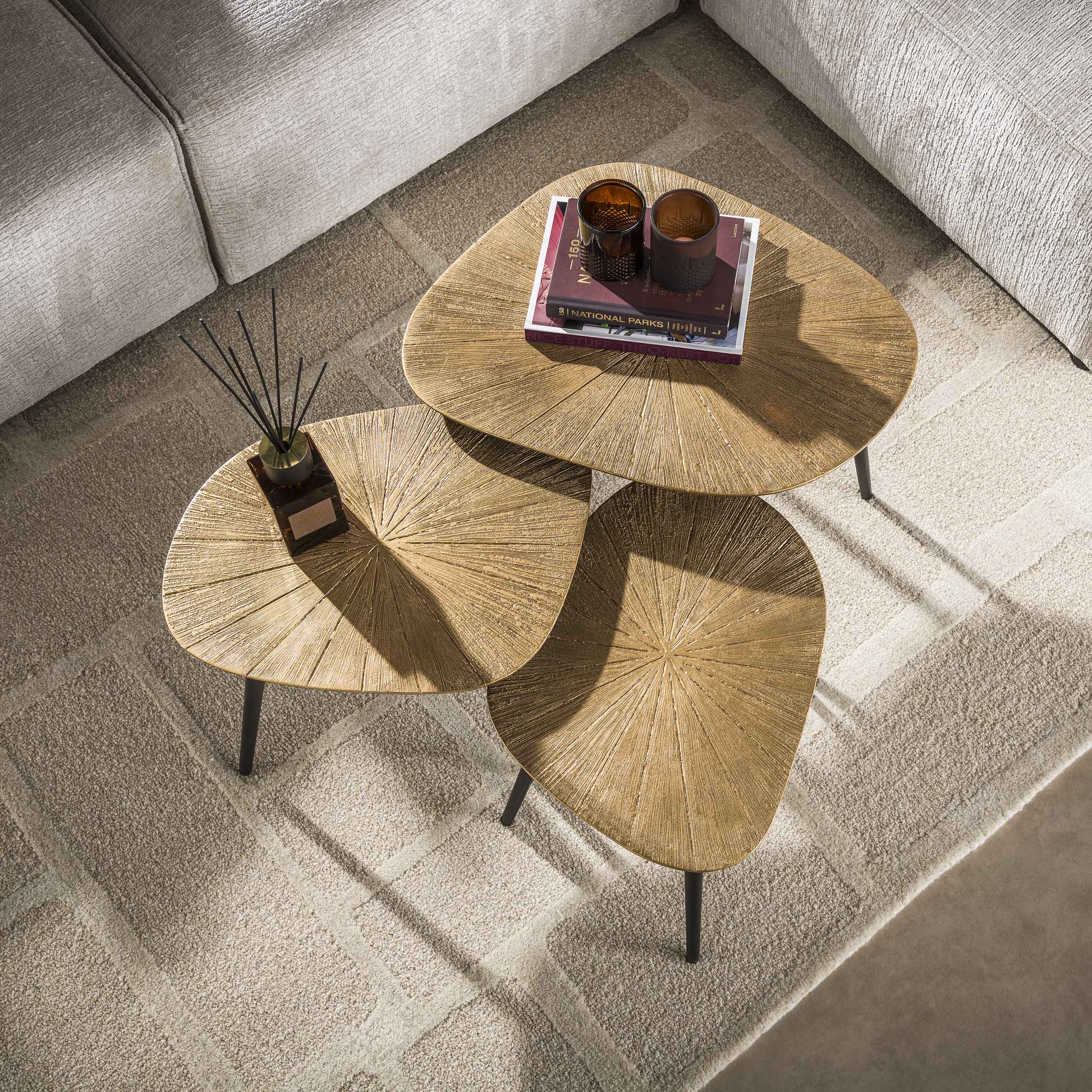 Salontafel Trevaro - Organisch - Goud - Set van 3