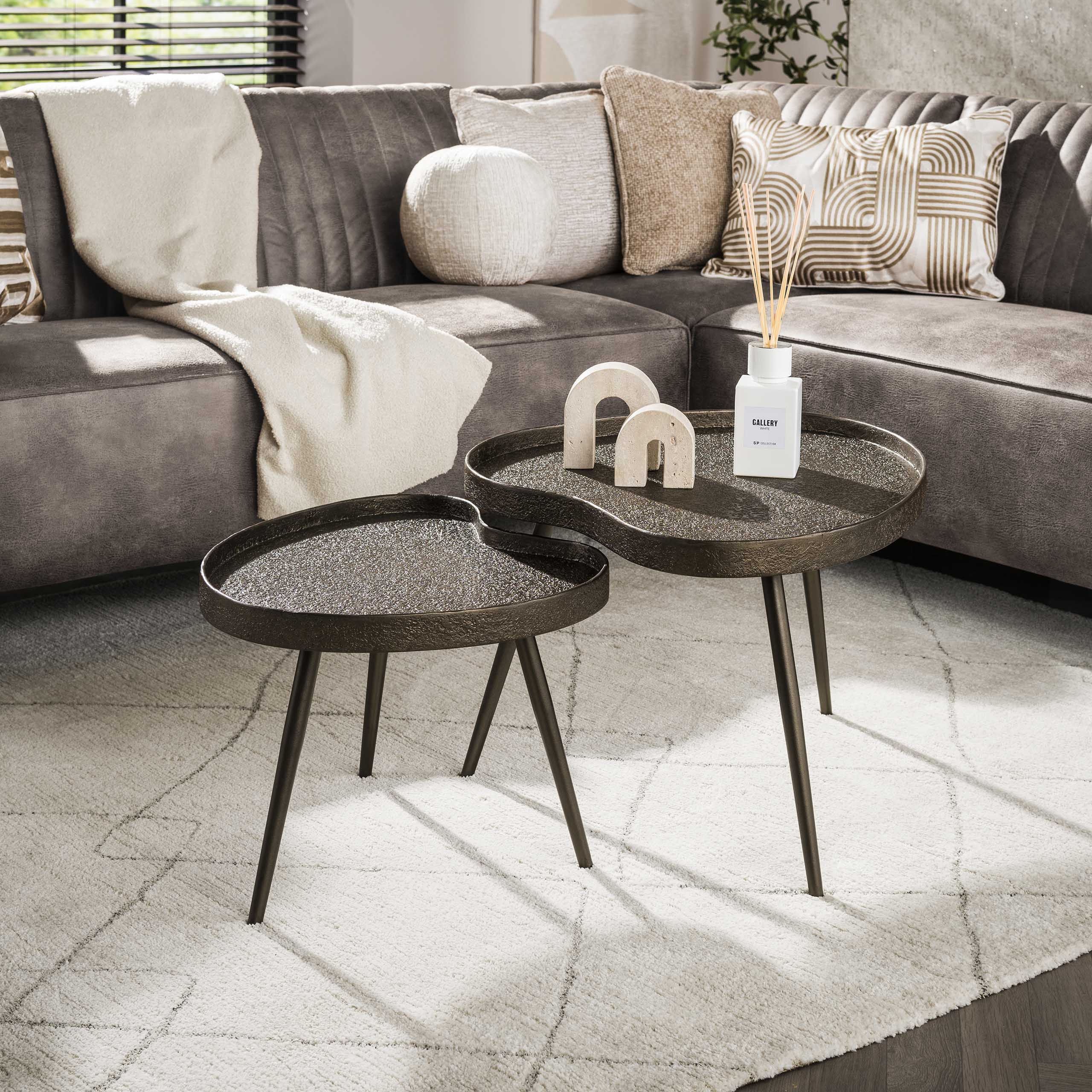 Salontafel Eylon - Organisch - Liquid Metal - Set van 2