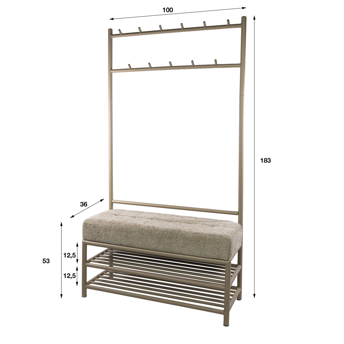 Garderobebank Lumi - Beige - Gepoedercoat Staal - 100 cm