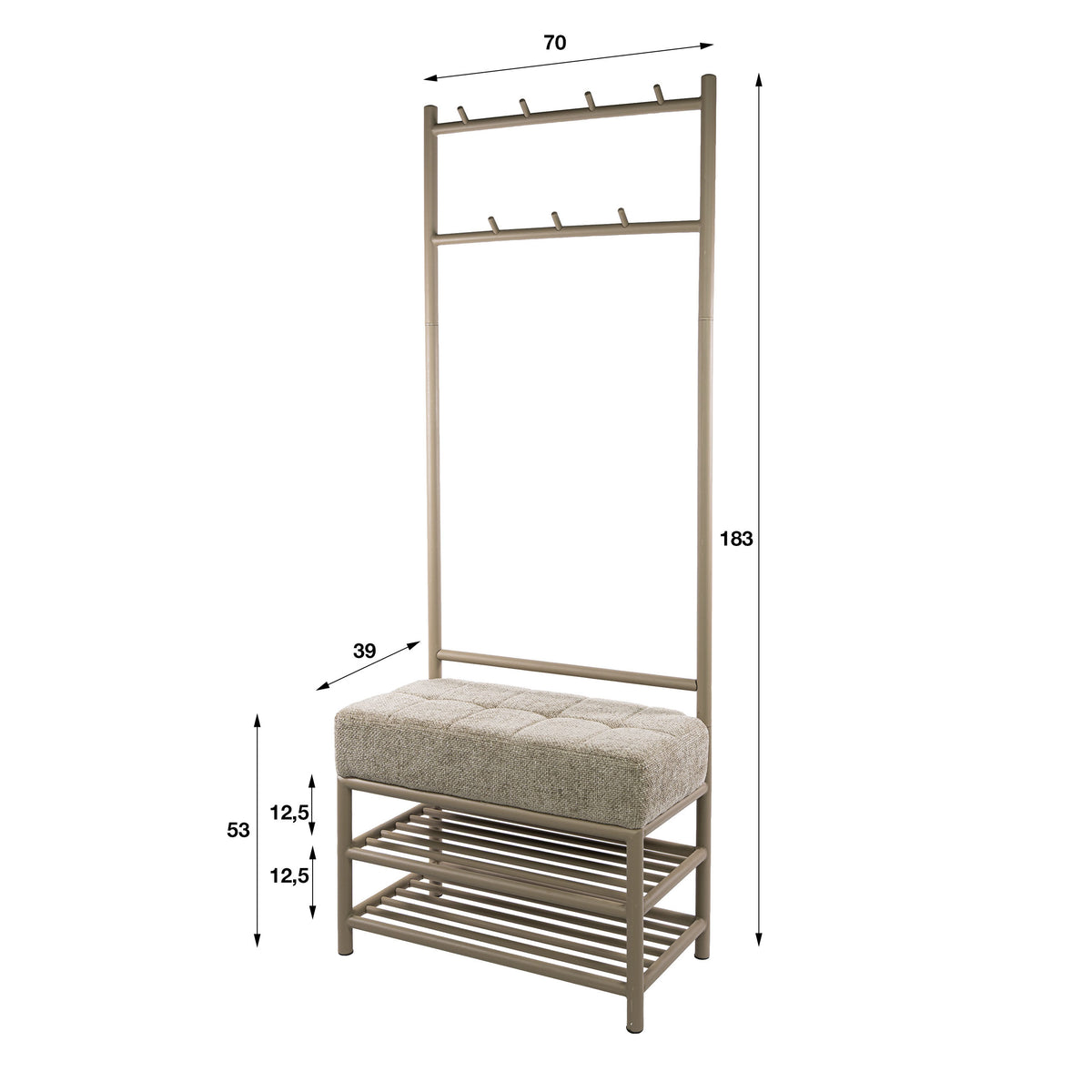 Garderobebank Lumi - Beige - Gepoedercoat Staal - 70 cm