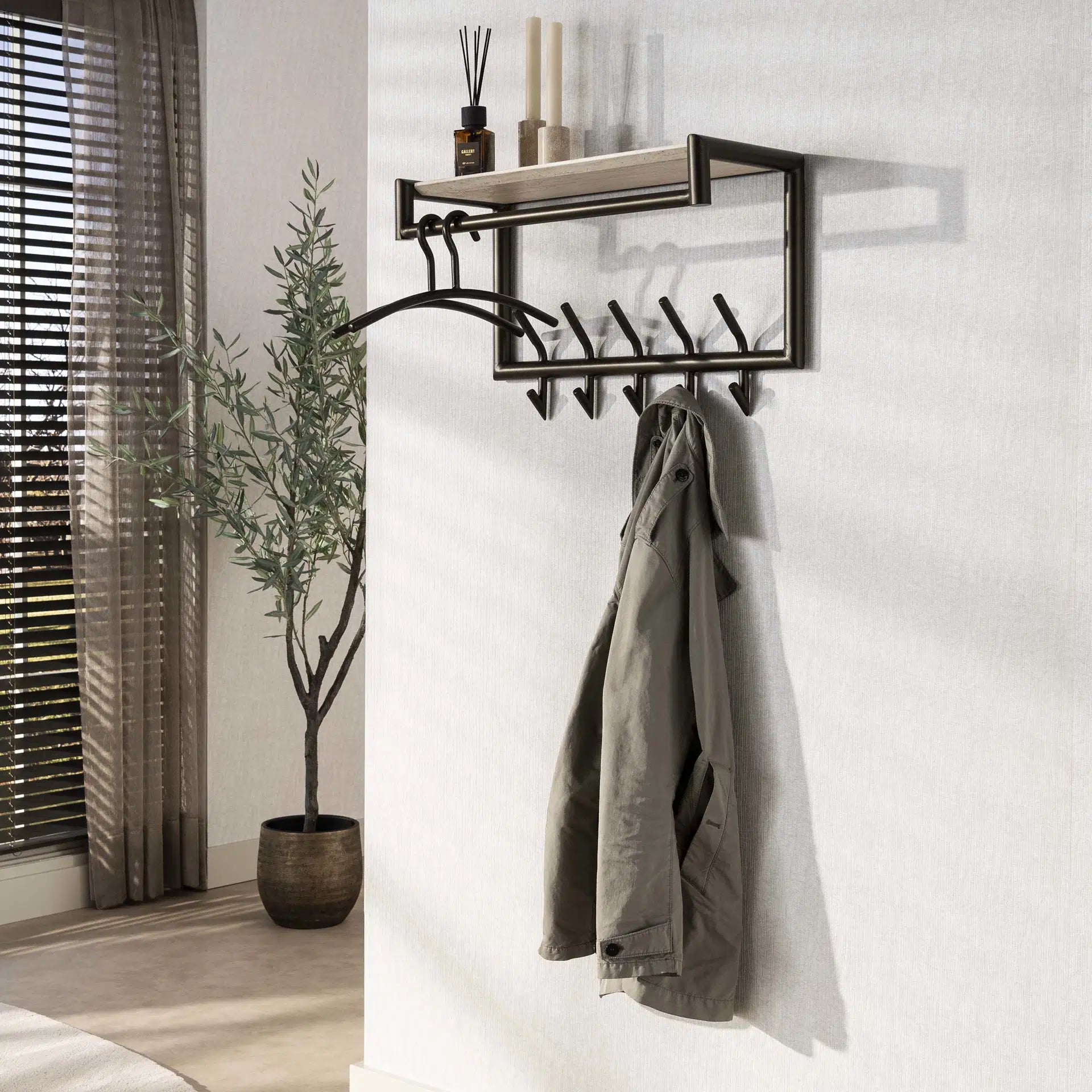 Kapstok Lineo - Keramisch Travertin - 10 haken - 65 cm