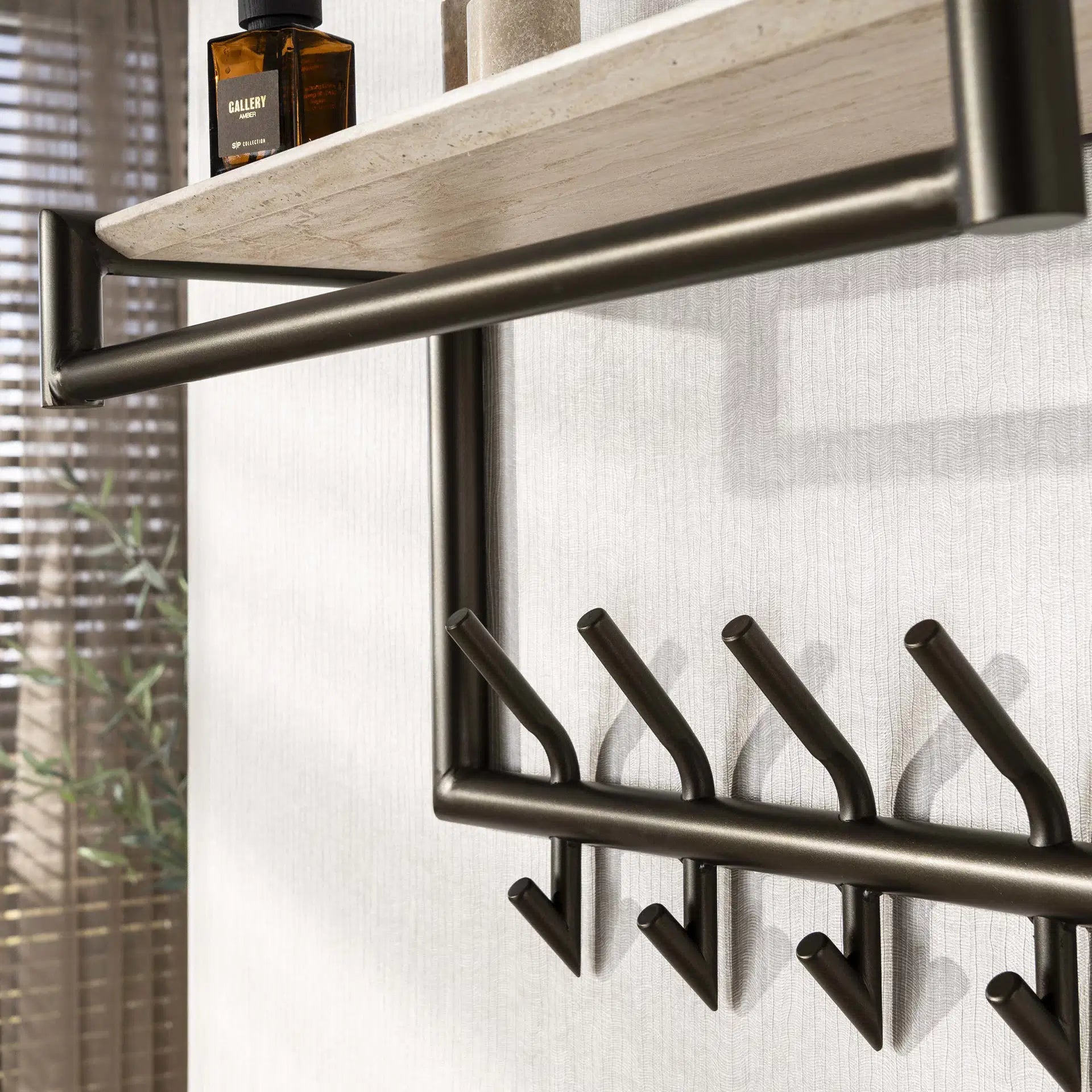 Kapstok Lineo - Keramisch Travertin - 10 haken - 65 cm