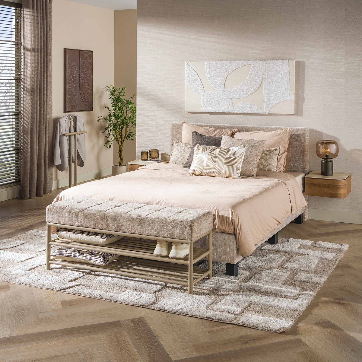 Schoenenbank Lumi - Beige - Gepoedercoat Staal - 125 cm