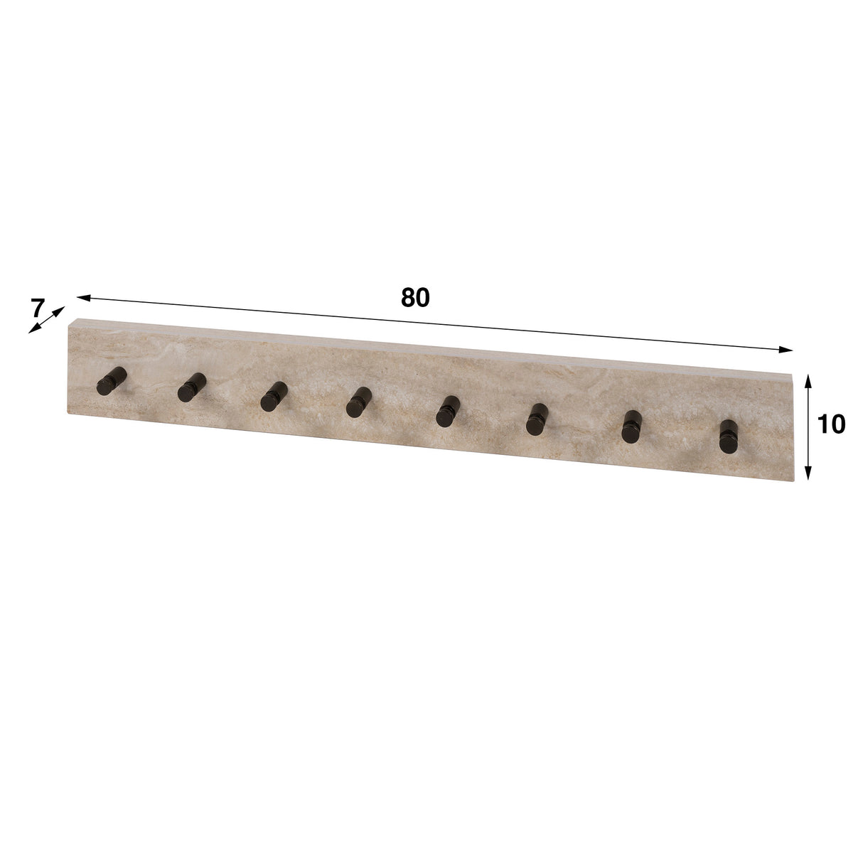 Kapstok Sava van Meubelista in beige: maattekening met breedte, diepte en hoogte.