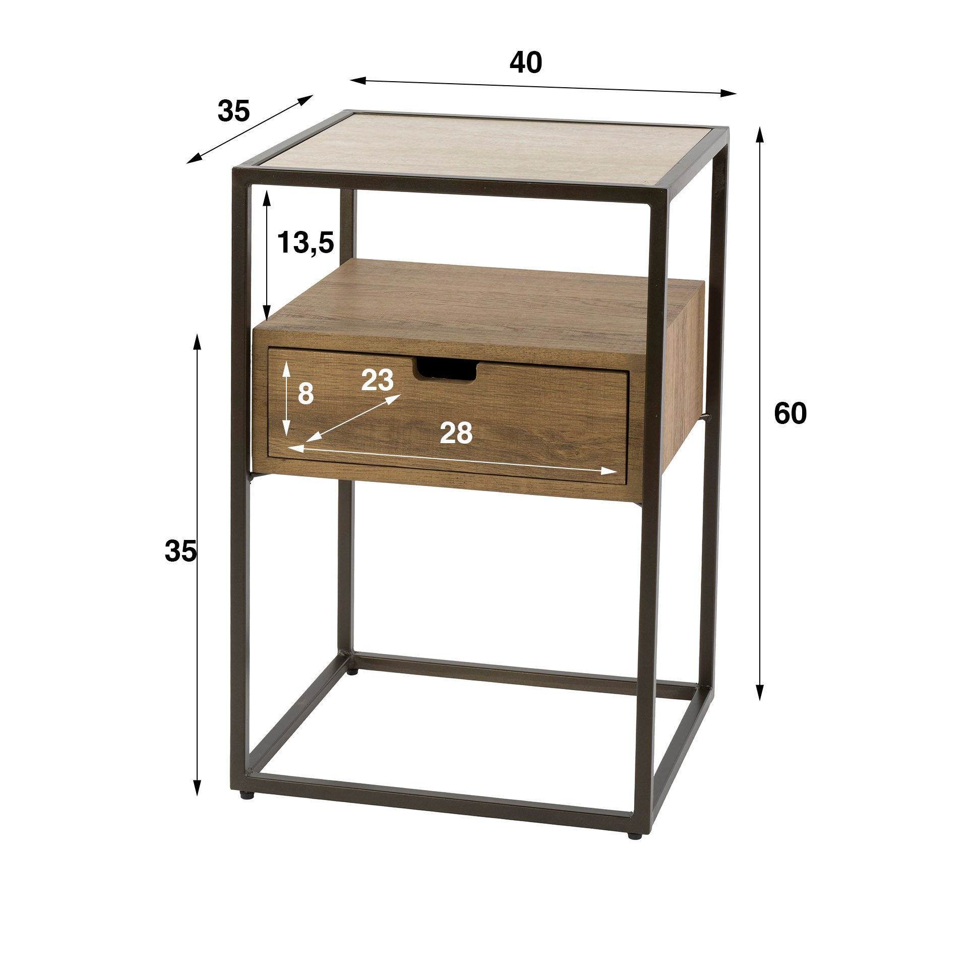 Nachtkastje Cavon - Keramisch Travertin - Staand