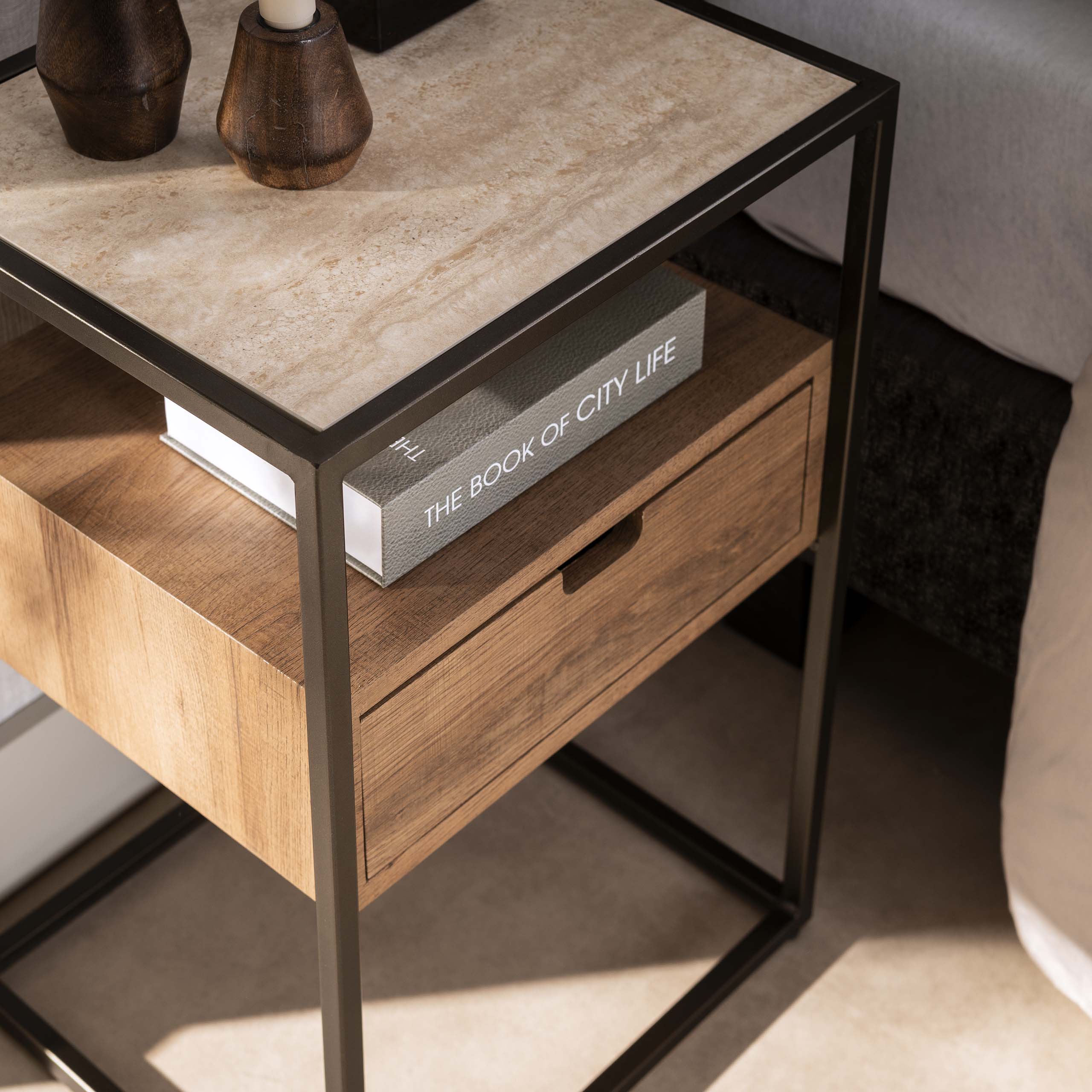 Nachtkastje Cavon - Keramisch Travertin - Staand