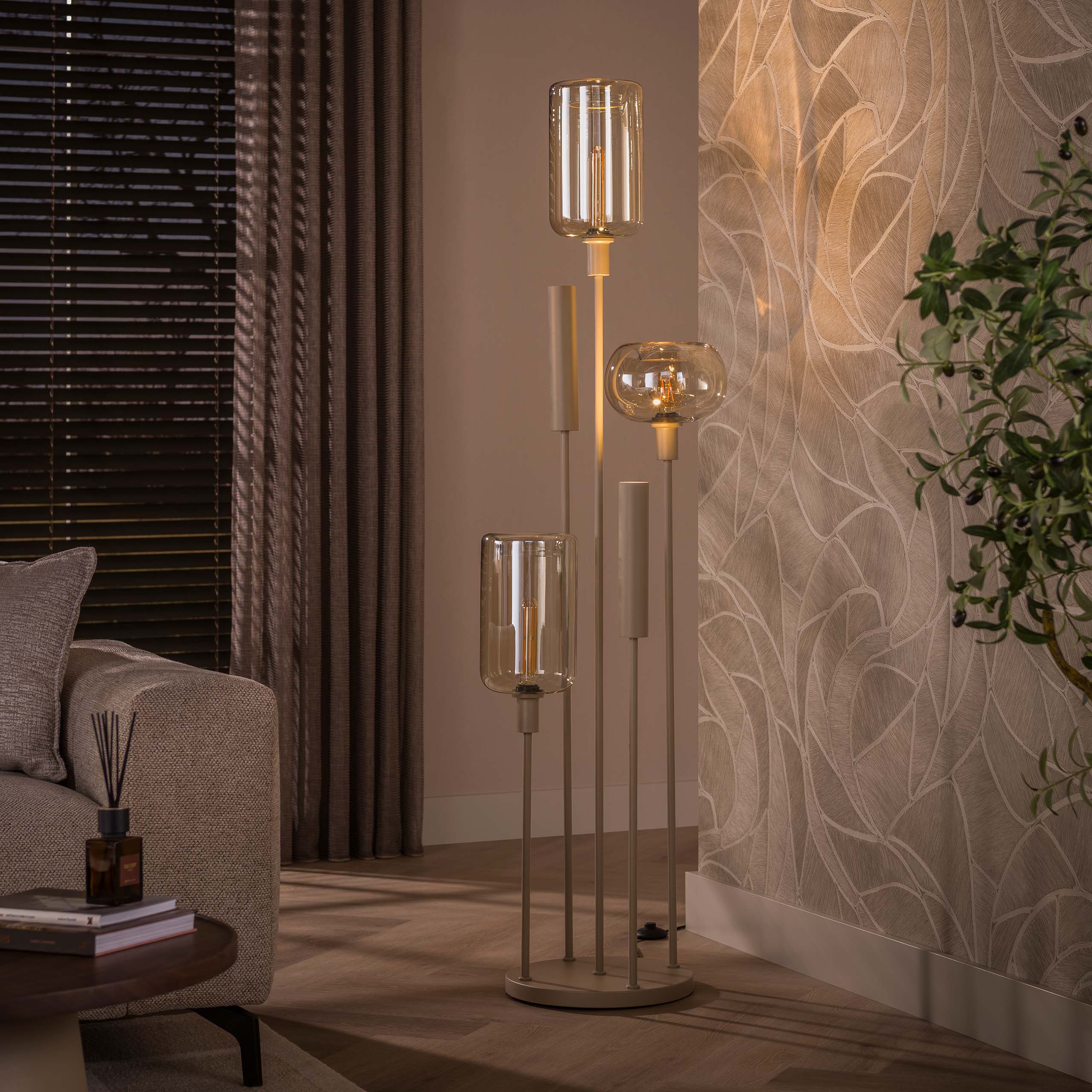 Vloerlamp Avelore - 5-lichts - Beige - Amberglas - Met Spots