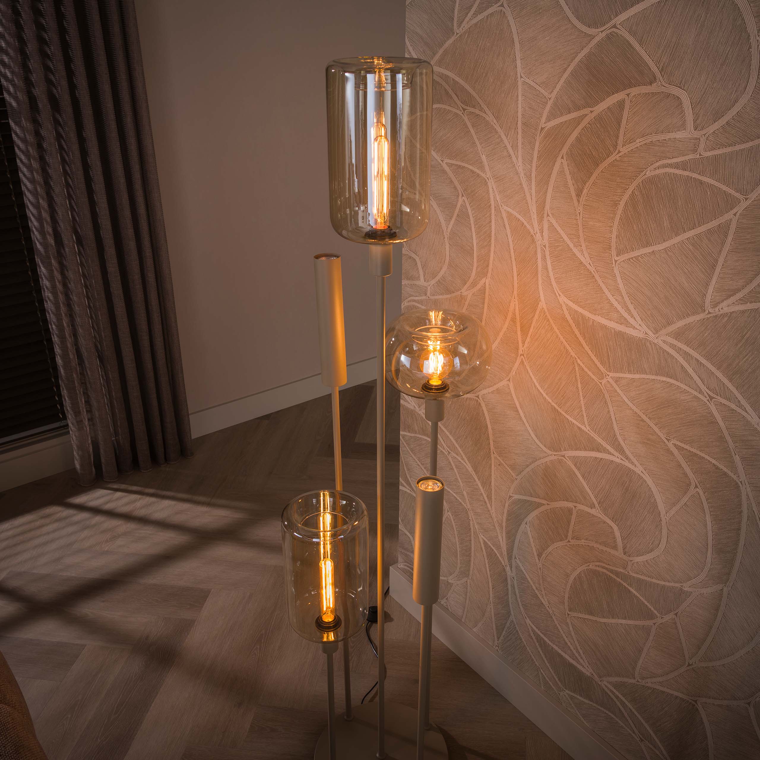 Vloerlamp Avelore - 5-lichts - Beige - Amberglas - Met Spots