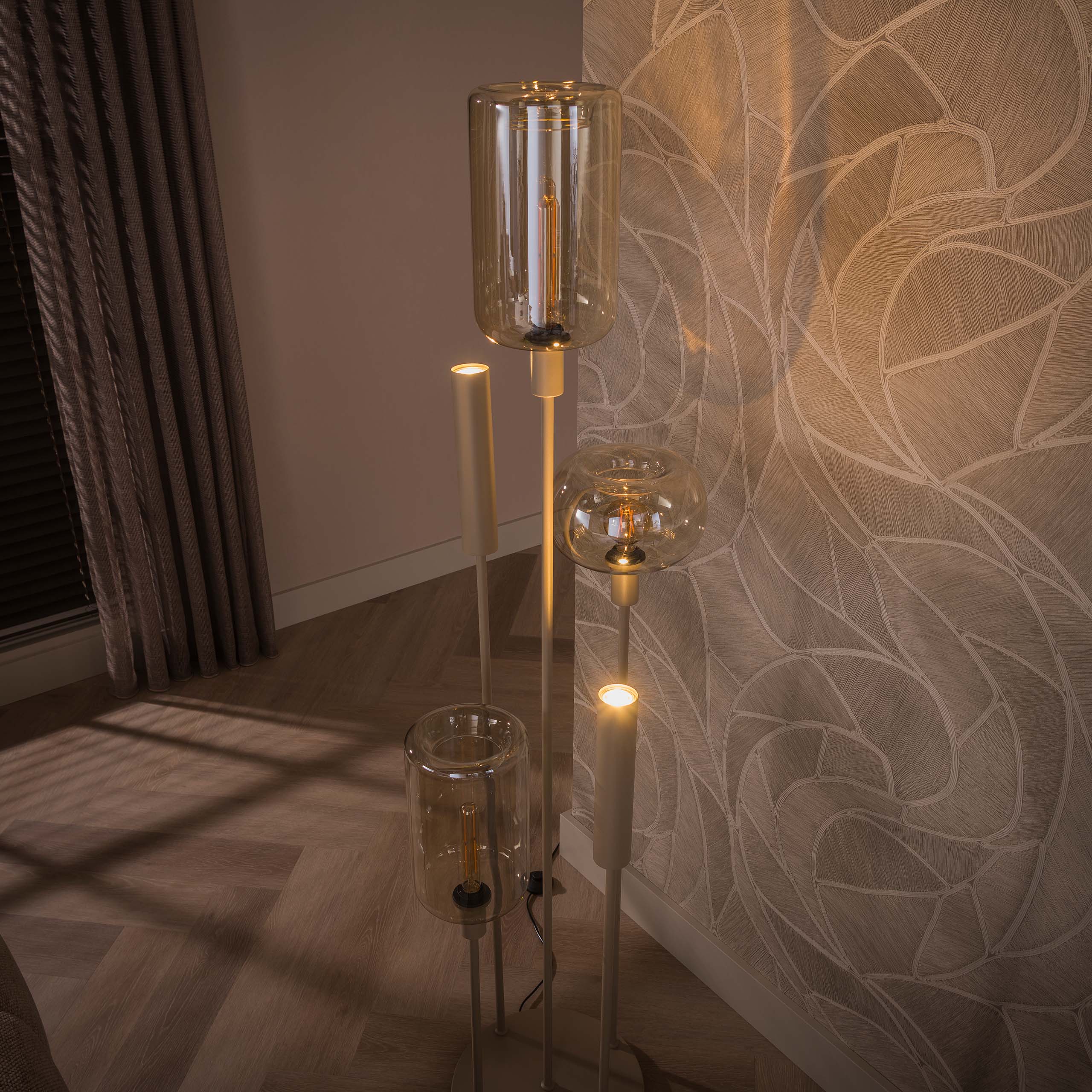 Vloerlamp Avelore - 5-lichts - Beige - Amberglas - Met Spots
