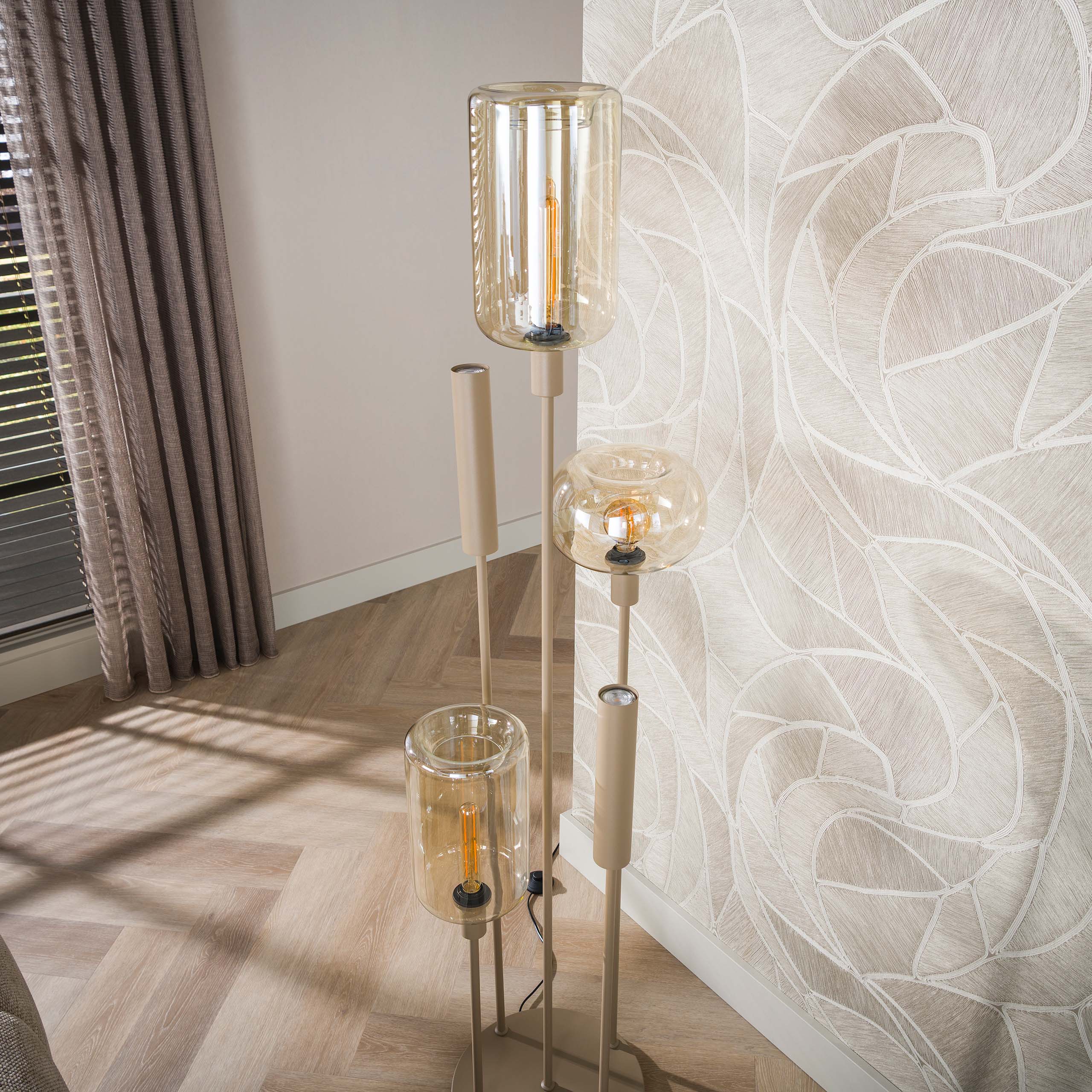 Vloerlamp Avelore - 5-lichts - Beige - Amberglas - Met Spots