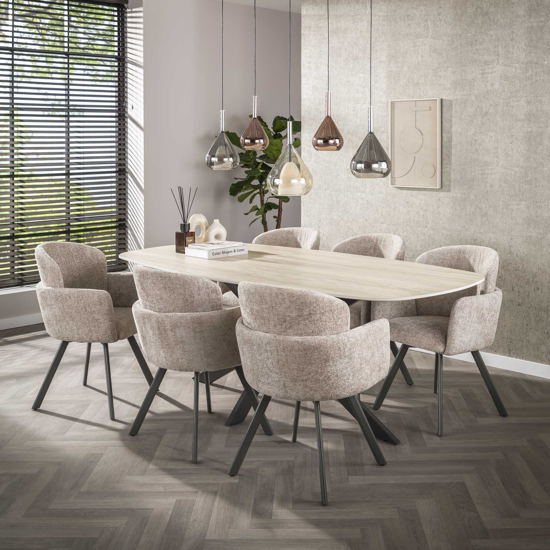 Eetkamerstoel Vionne - Beige - Renegade Stof - Draaibaar
