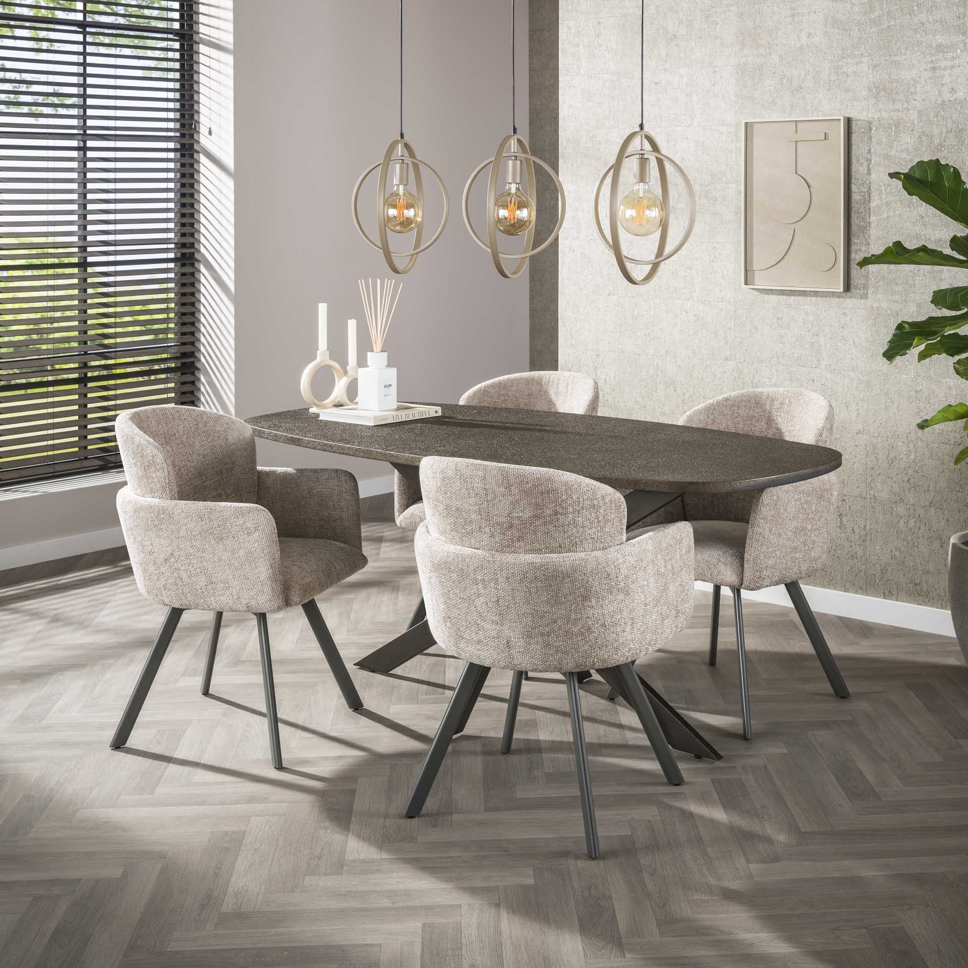 Eetkamerstoel Vionne - Beige - Renegade Stof - Draaibaar