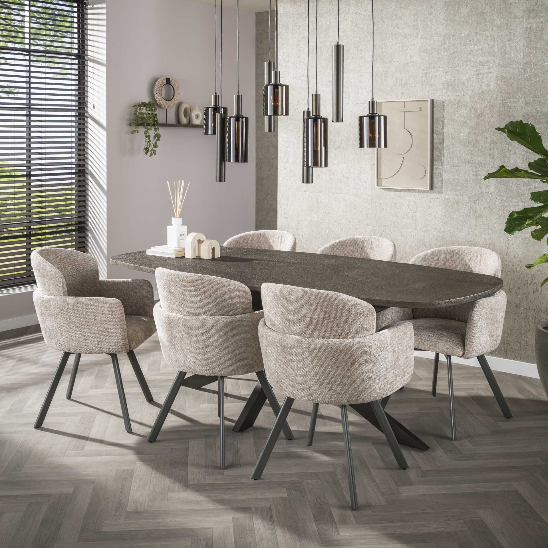 Eetkamerstoel Vionne - Beige - Renegade Stof - Draaibaar