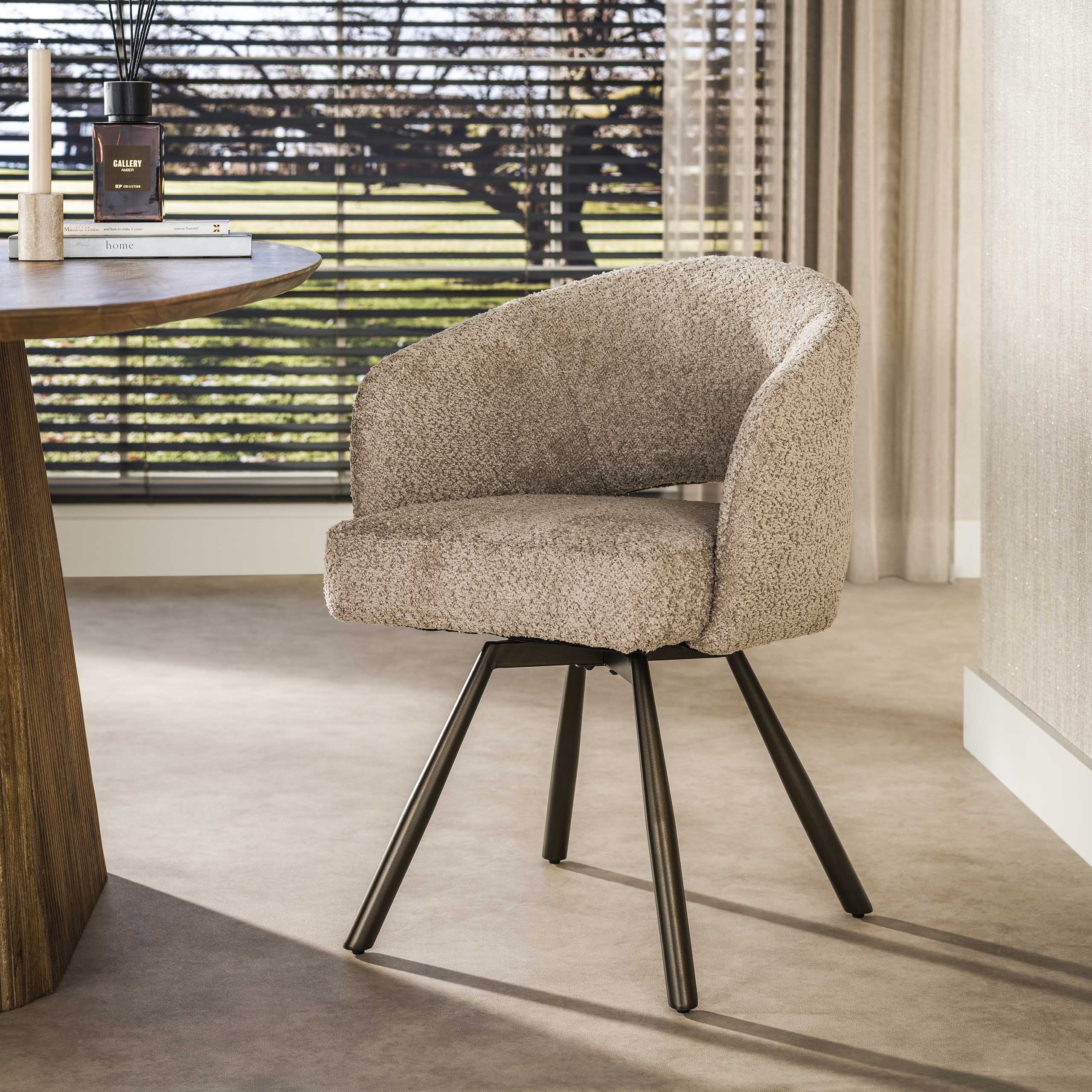 Eetkamerstoel Velin - Beige - Bouclé - Draaibaar