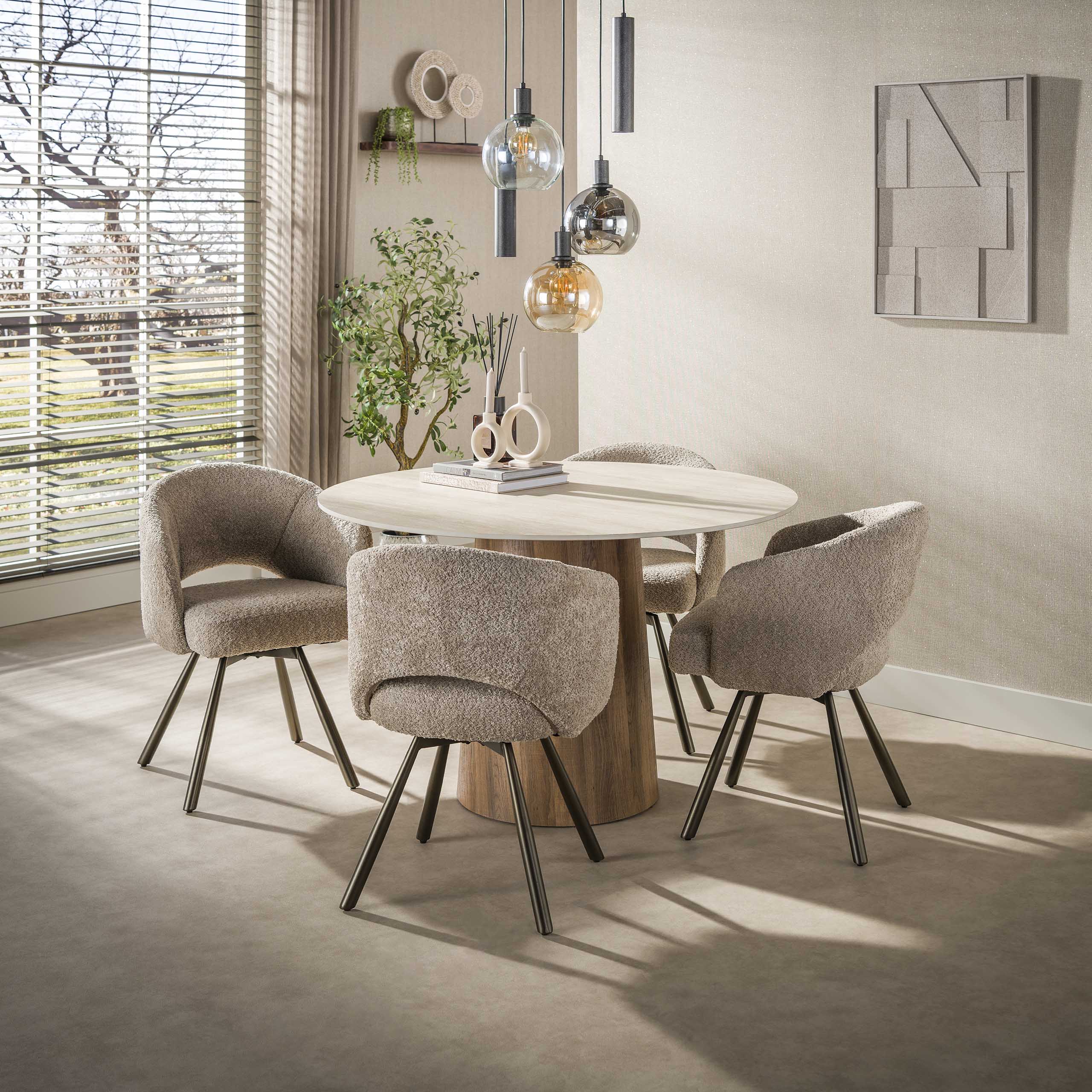 Eetkamerstoel Velin - Beige - Bouclé - Draaibaar