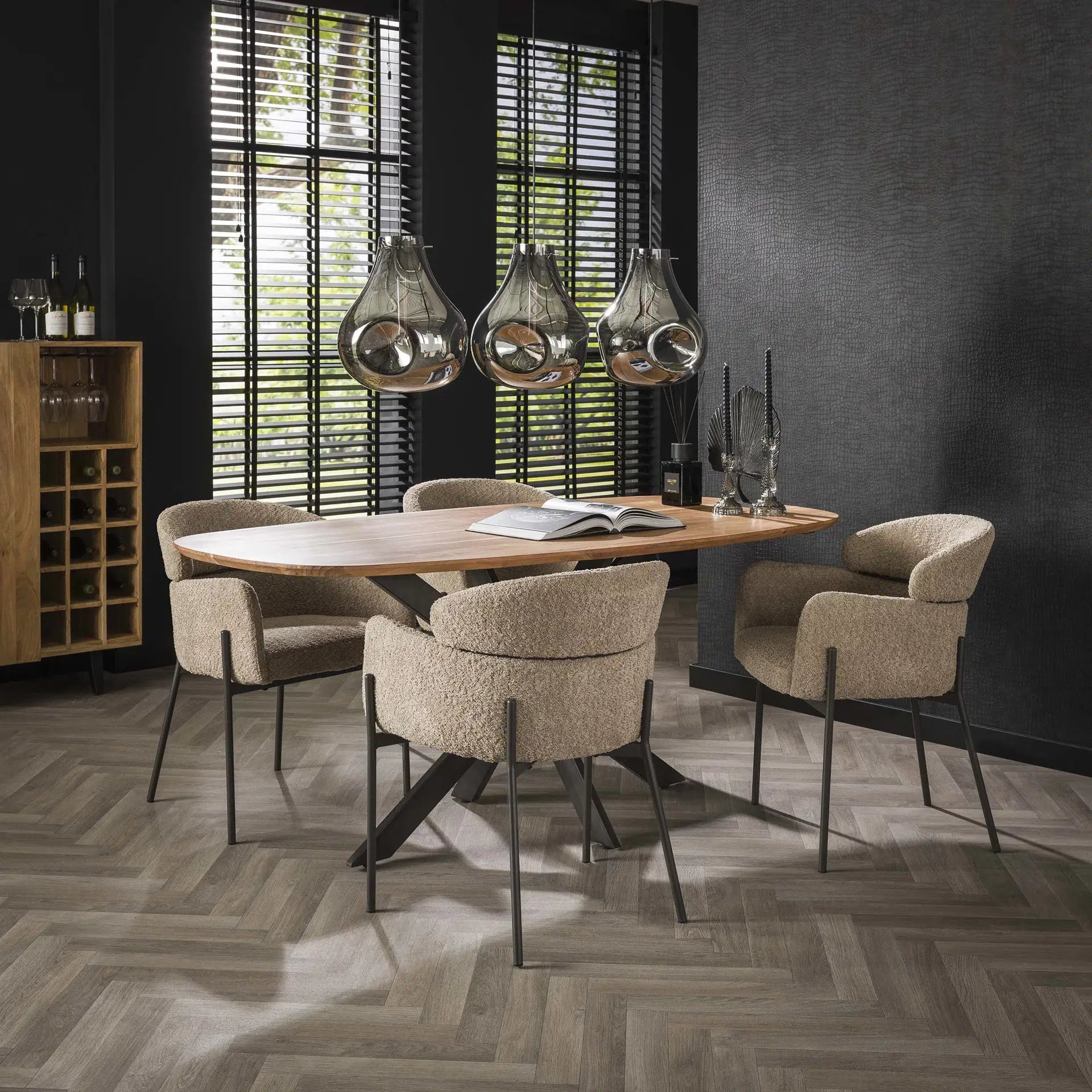 Eetkamerstoel Luke - Beige - Bouclé - Teddystof