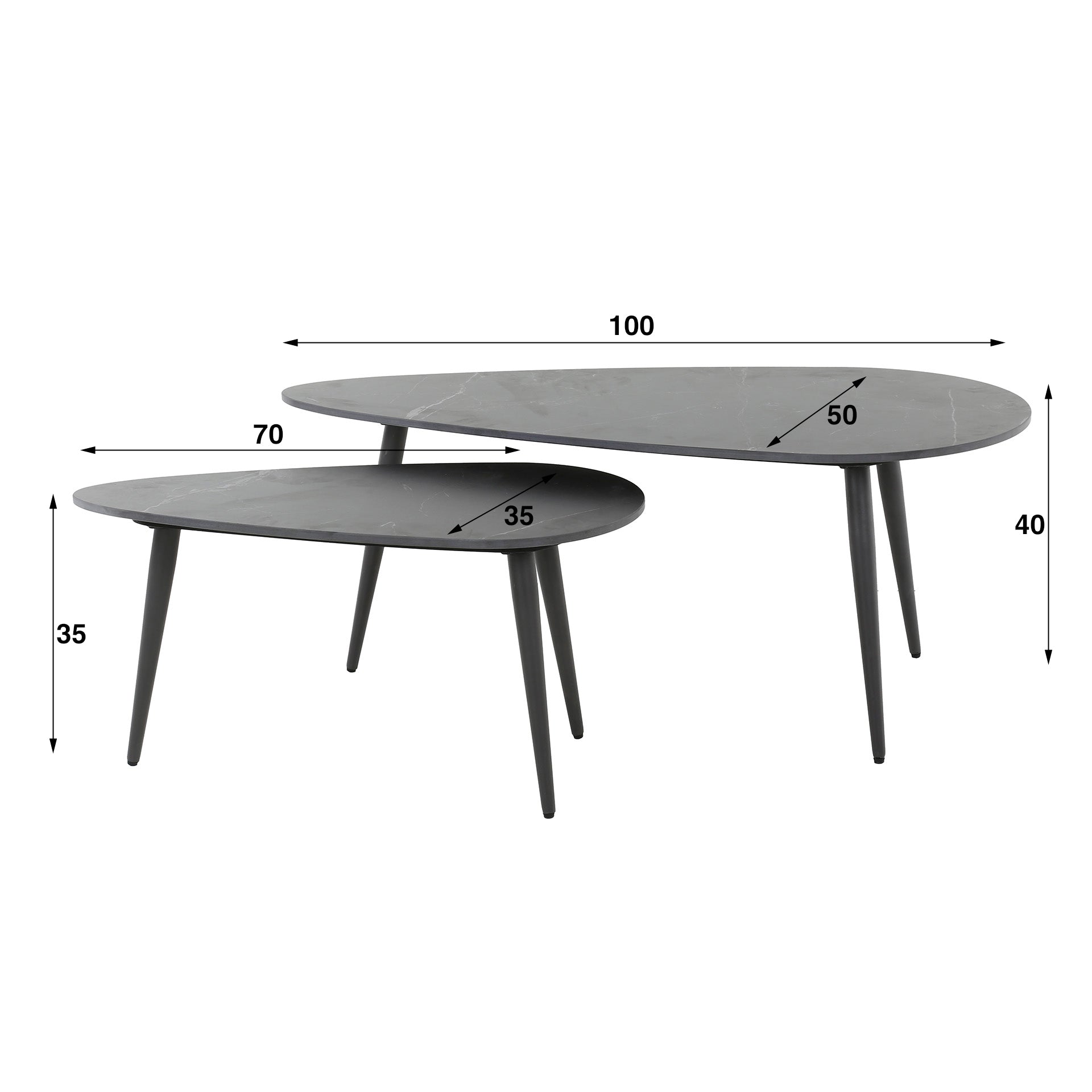 Salontafel Elegance - Zwart - Keramiek - Set van 2