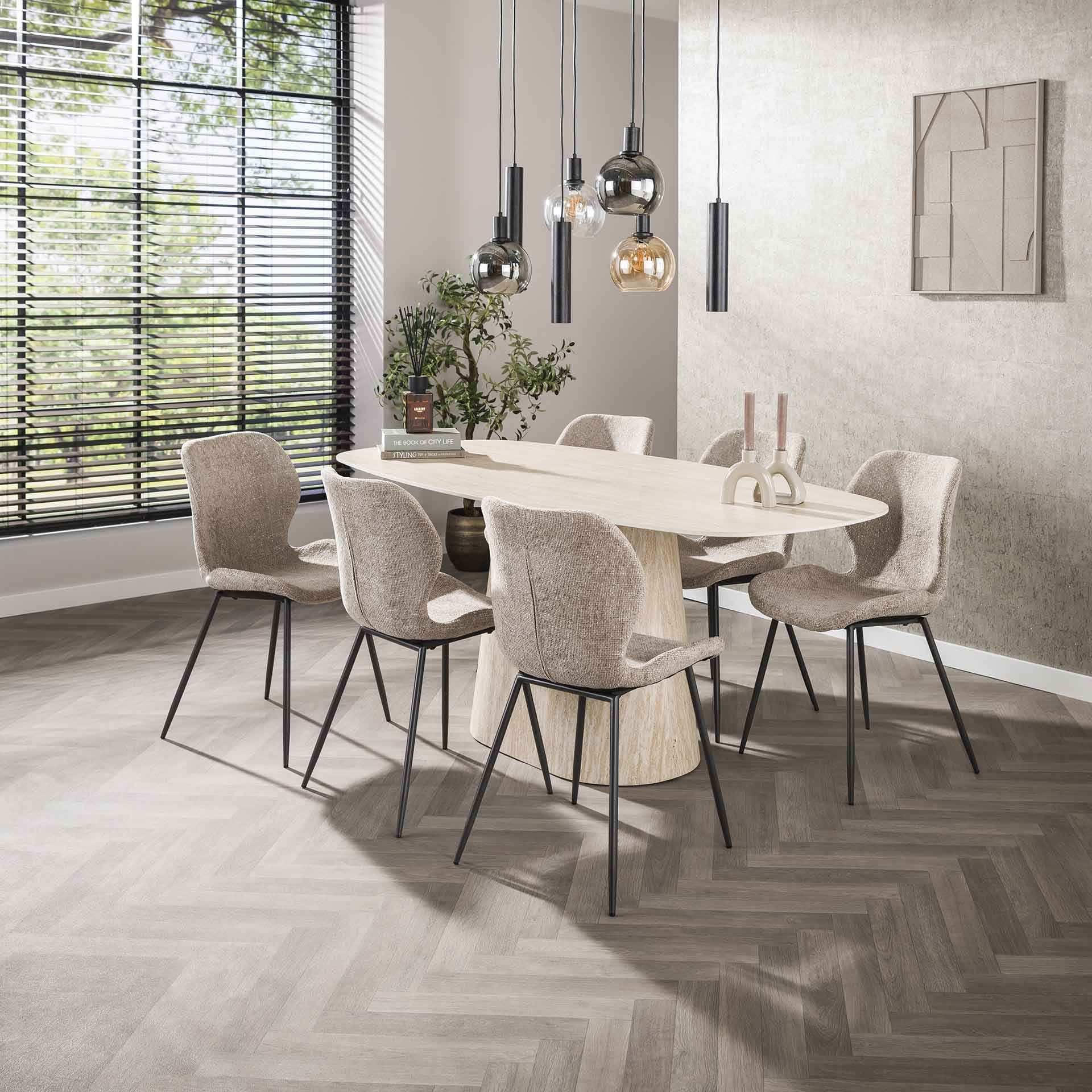 Eettafel Liora - Ivoor - Keramisch Travertin - 180 cm - Deens Ovaal