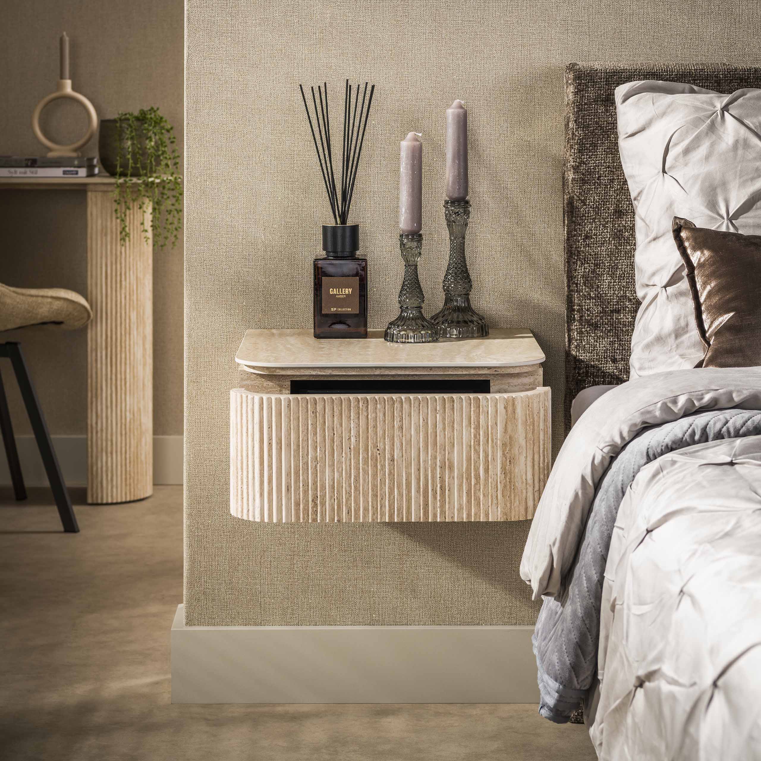 Nachtkastje Cirelle - Keramisch Travertin - Zwevend