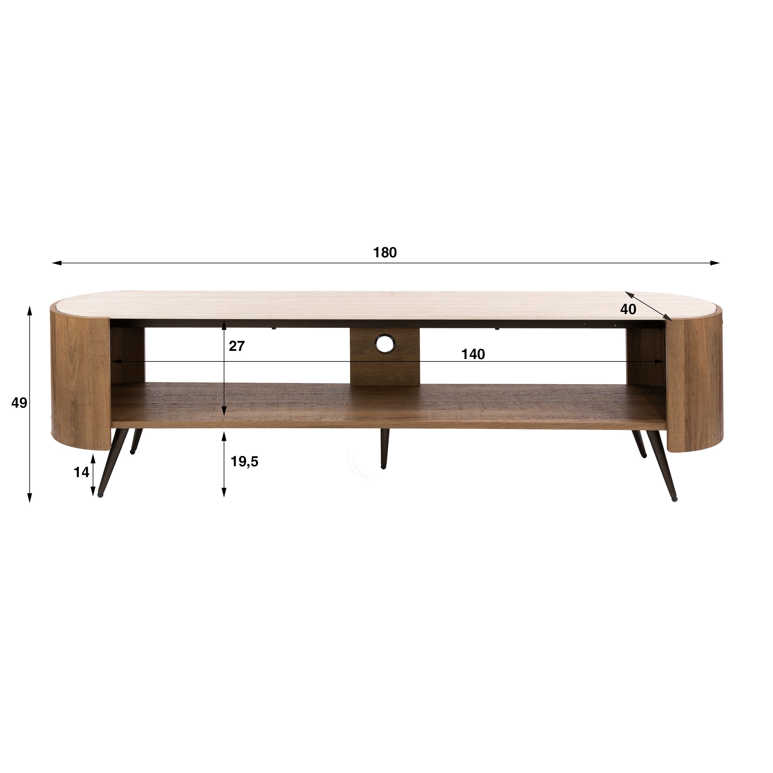 TV-meubel Nura - Ivoor - Keramisch Travertin - 180 cm