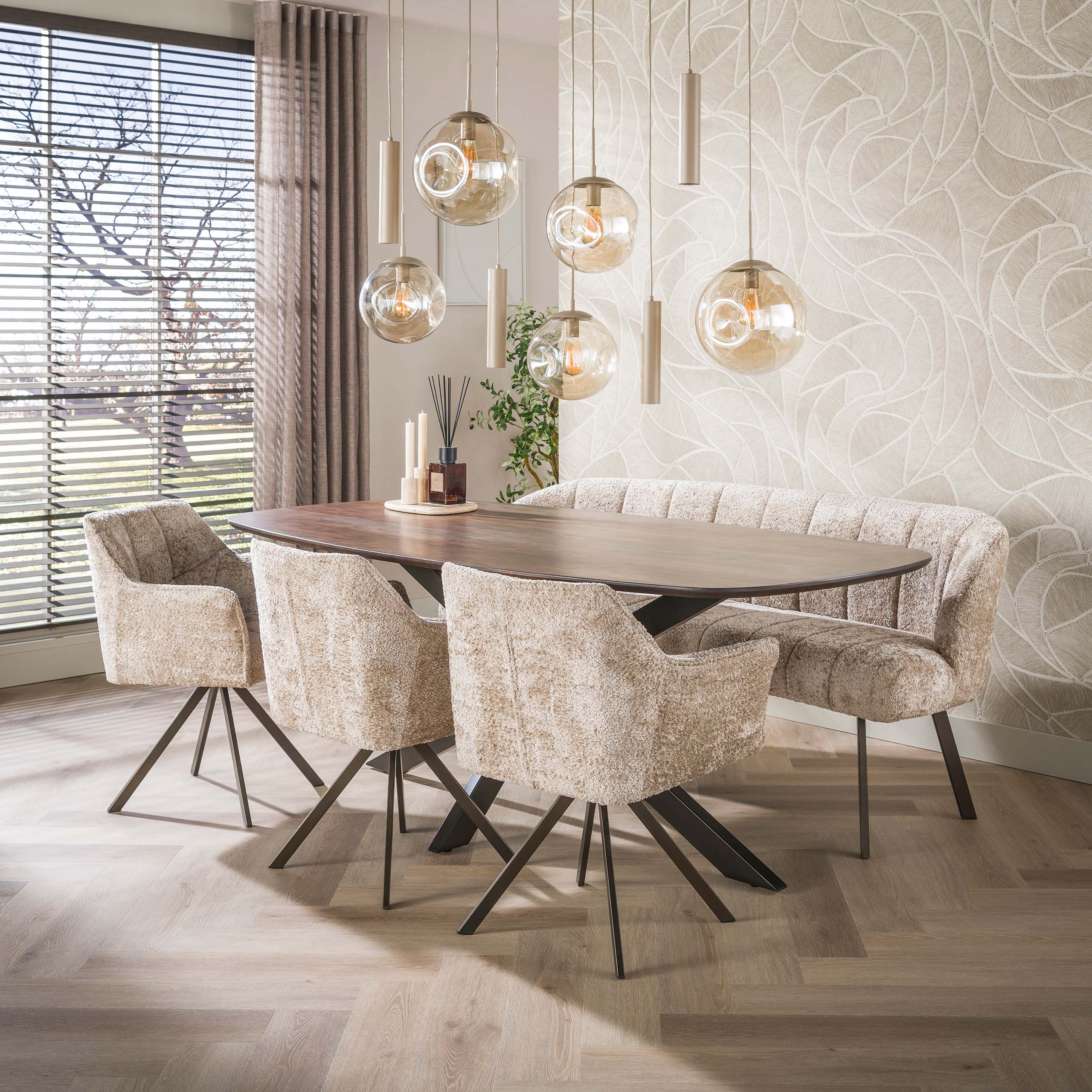 Eetkamerbank Isolde - Beige - Savelle Stof - 190 cm