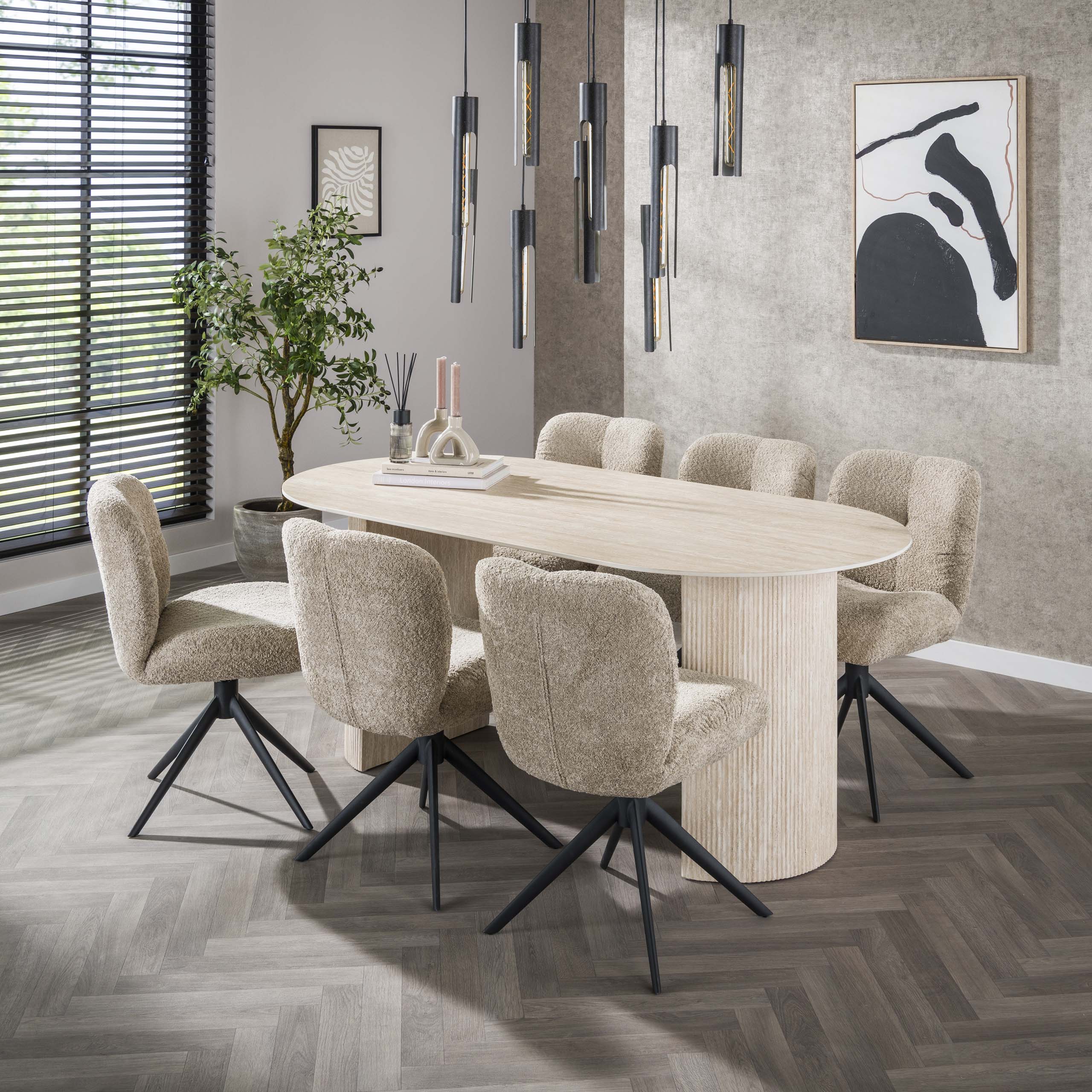Eetkamerstoel Mercy - Beige - Bouclé - Teddystof - Draaibaar
