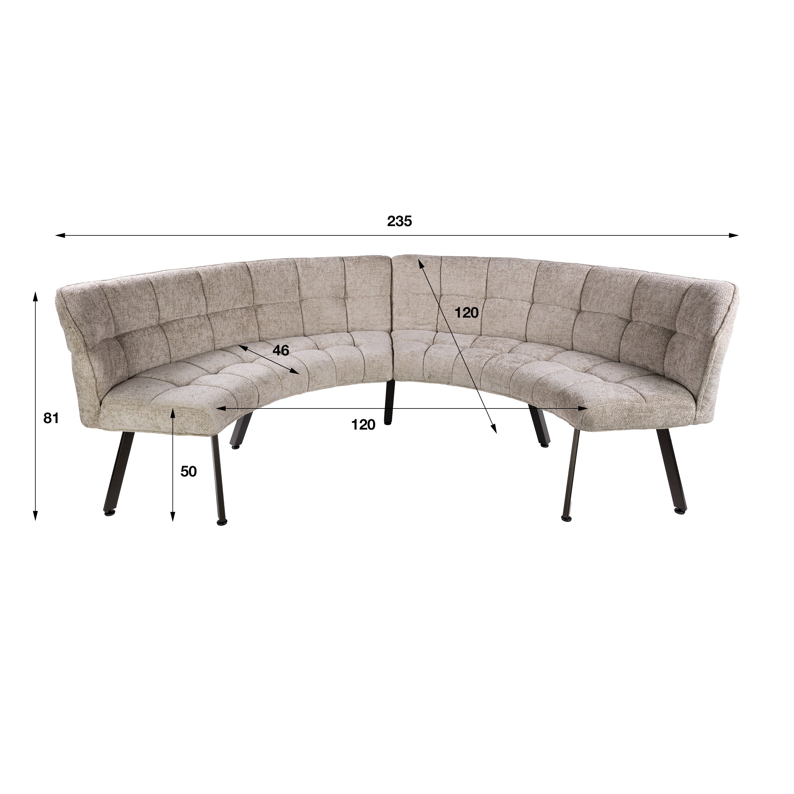 Eetkamerbank Vantage - Rond - Beige - Renegade Stof - 2-delig