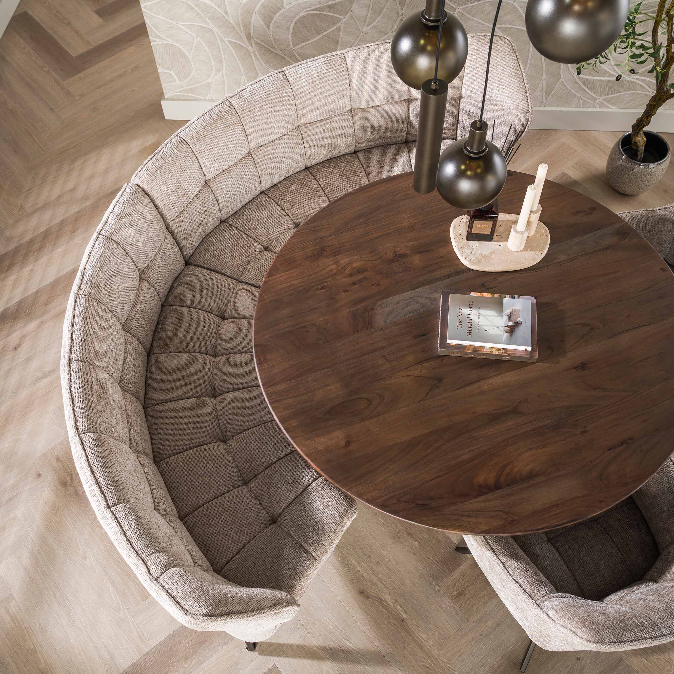 Eetkamerbank Vantage - Rond - Beige - Renegade Stof - 2-delig
