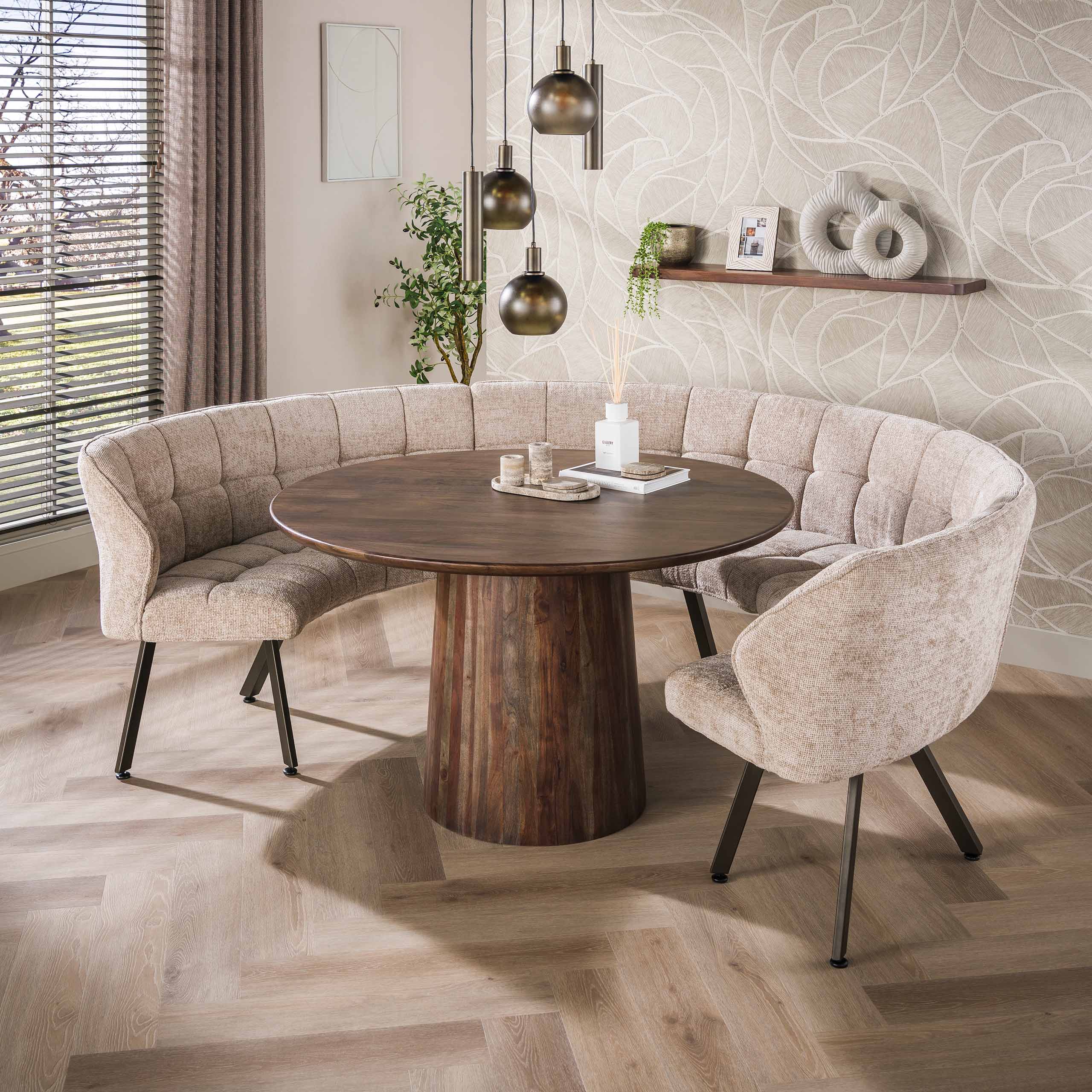 Eetkamerbank Vantage - Rond - Beige - Renegade Stof - 3-delig