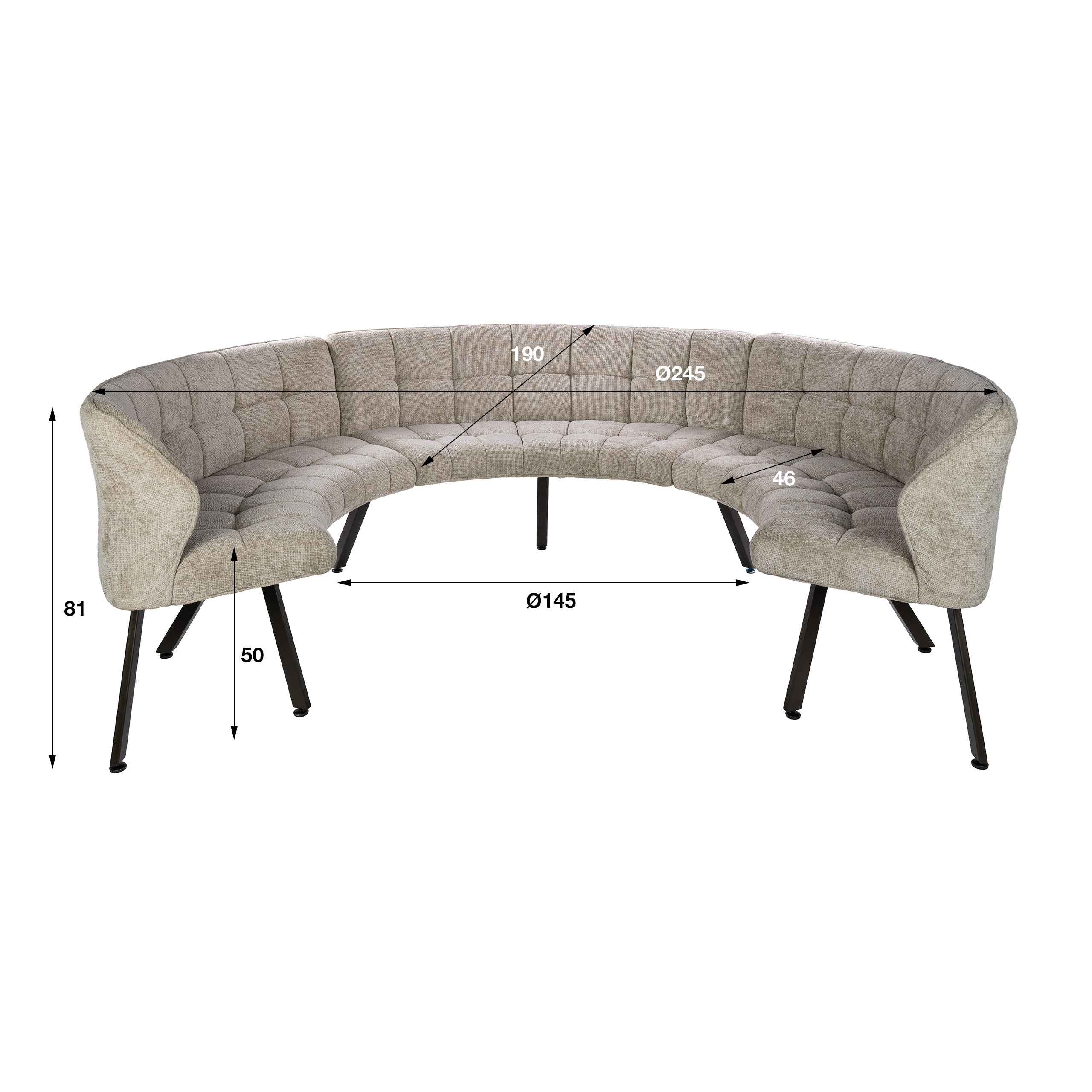 Eetkamerbank Vantage - Rond - Beige - Renegade Stof - 3-delig