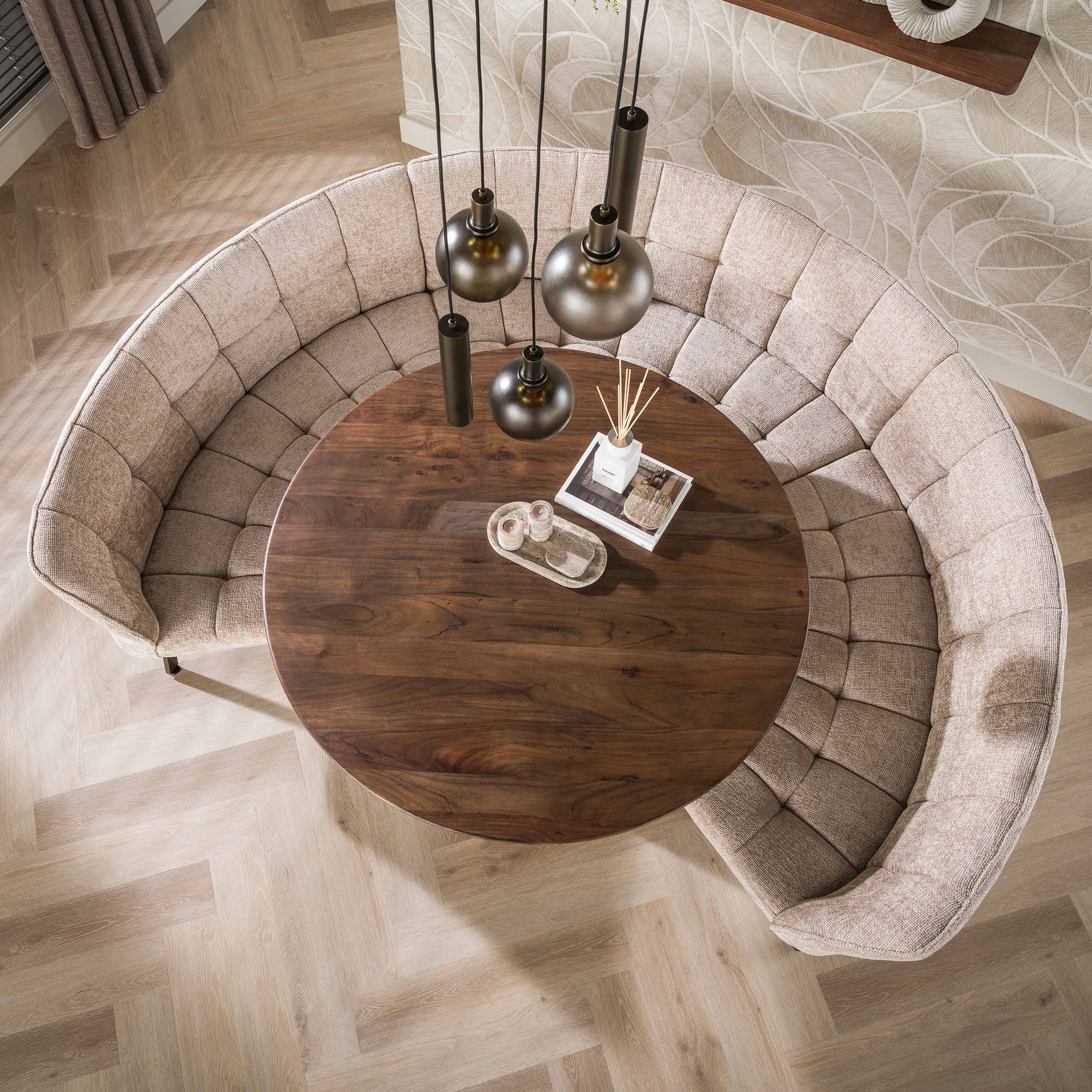 Eetkamerbank Vantage - Rond - Beige - Renegade Stof - 3-delig