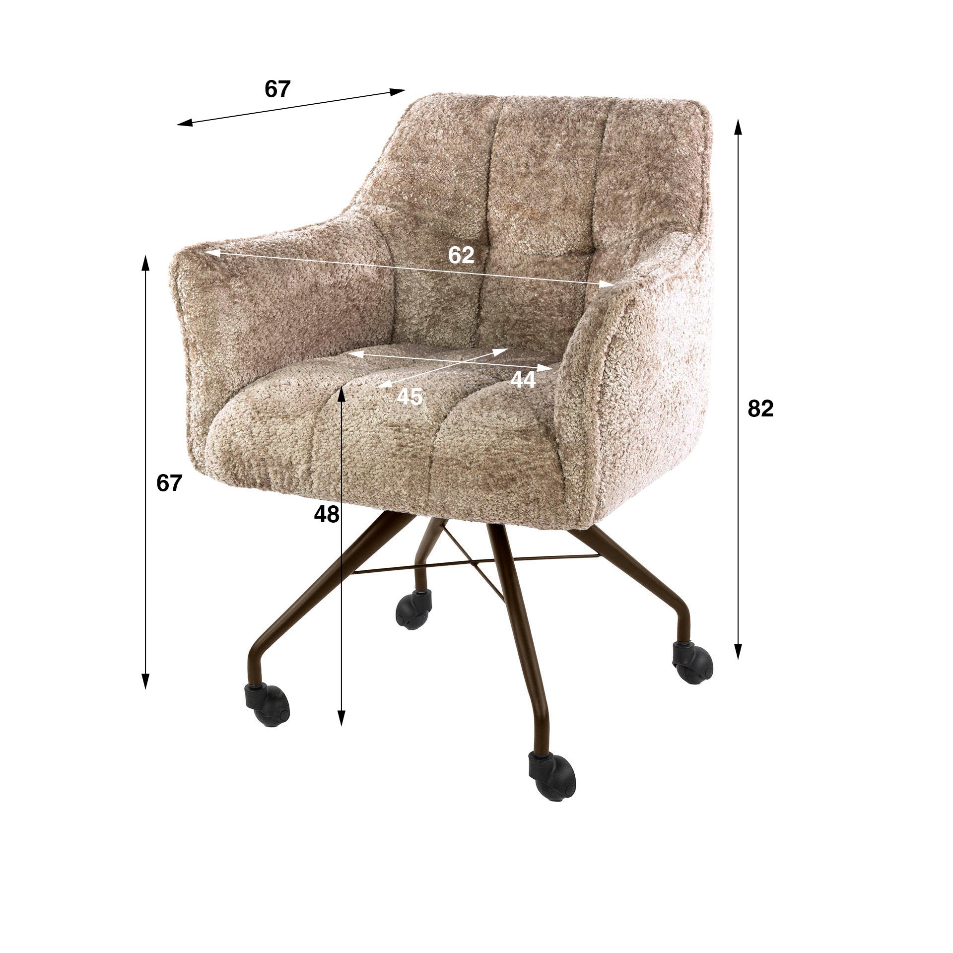 Eetkamerstoel Vantage - Beige - Savelle Stof - Met Wieltjes