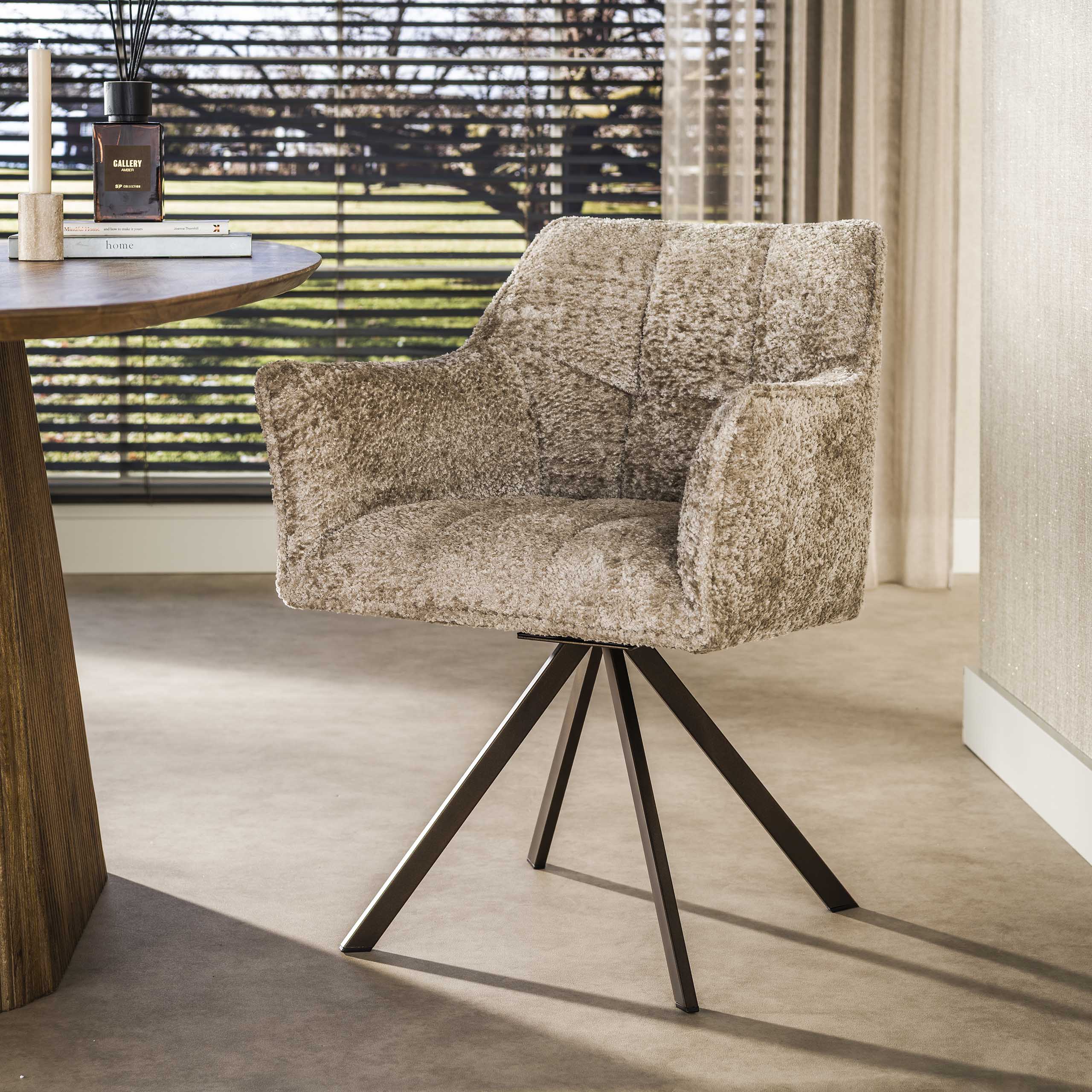 Eetkamerstoel Vantage - Beige - Savelle Stof - Draaibaar