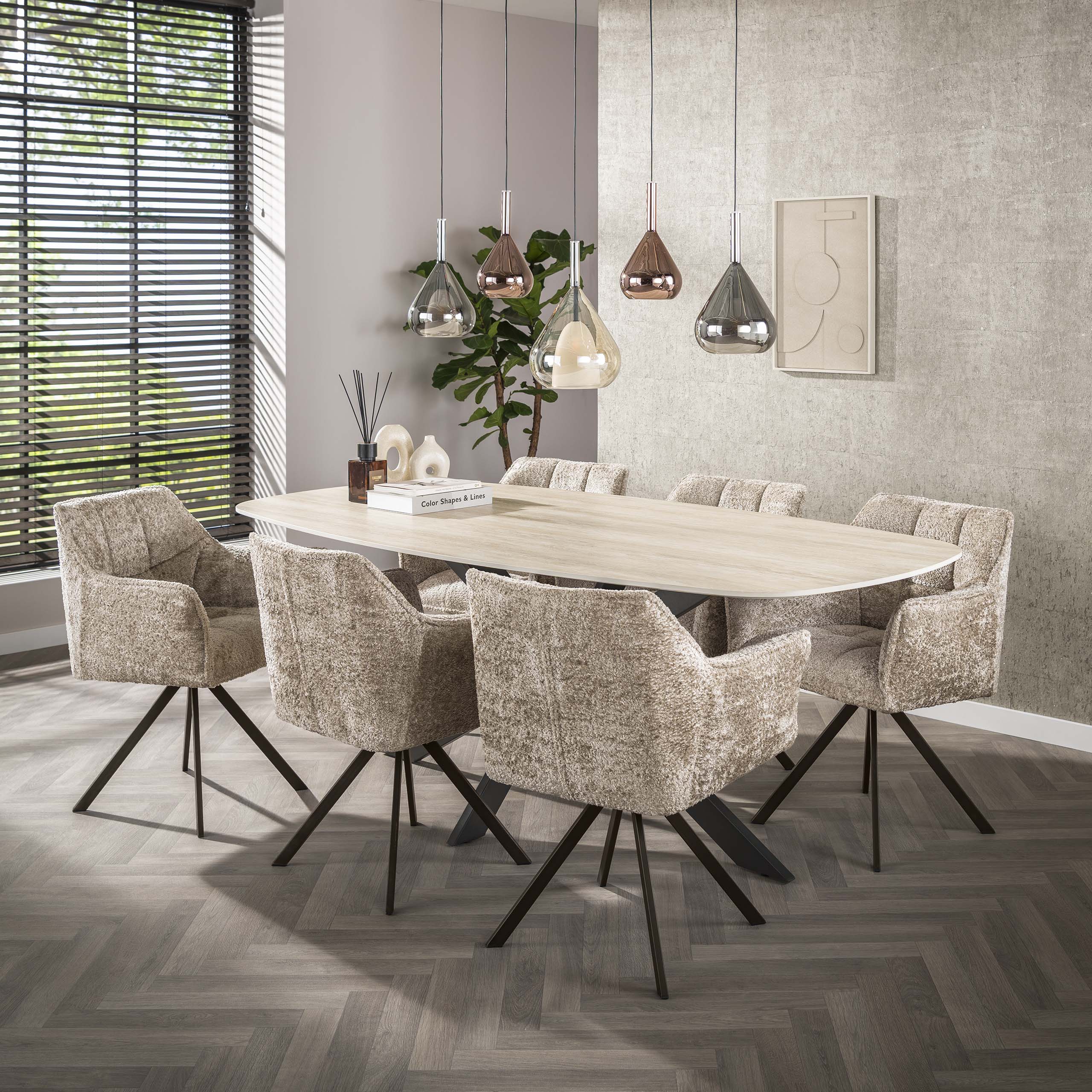 Eetkamerstoel Vantage - Beige - Savelle Stof - Draaibaar