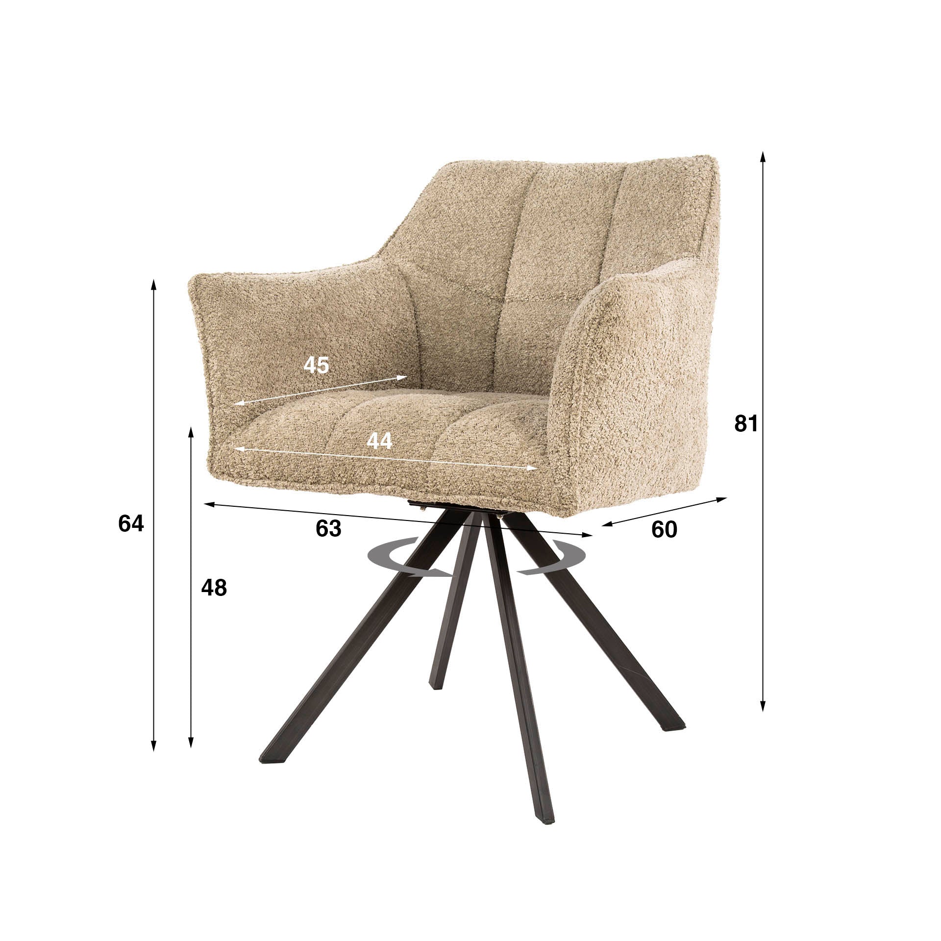 Eetkamerstoel Vantage - Beige - Bouclé - Teddystof - Draaibaar