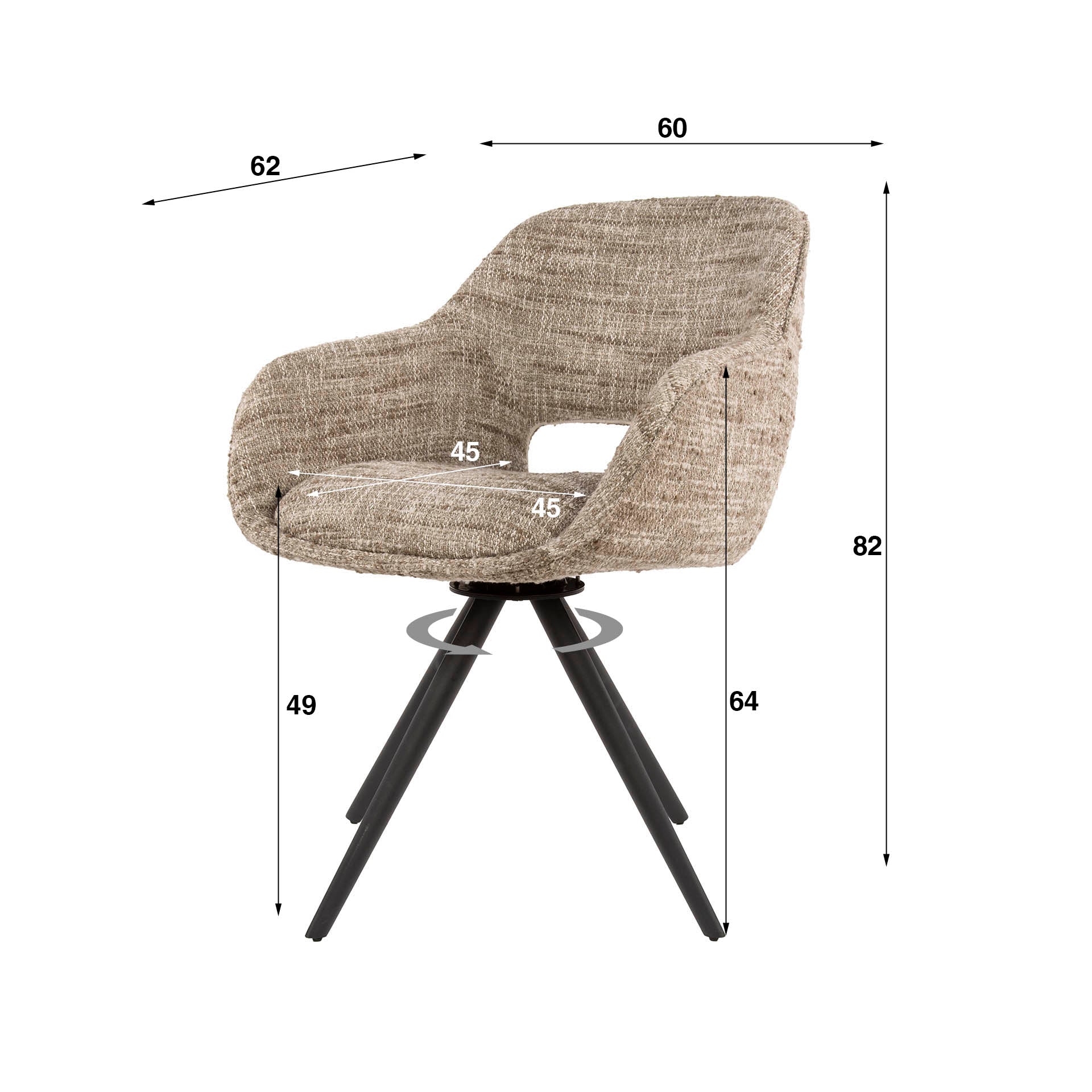 Eetkamerstoel Aurelia - Taupe - Renegade Stof - Draaibaar