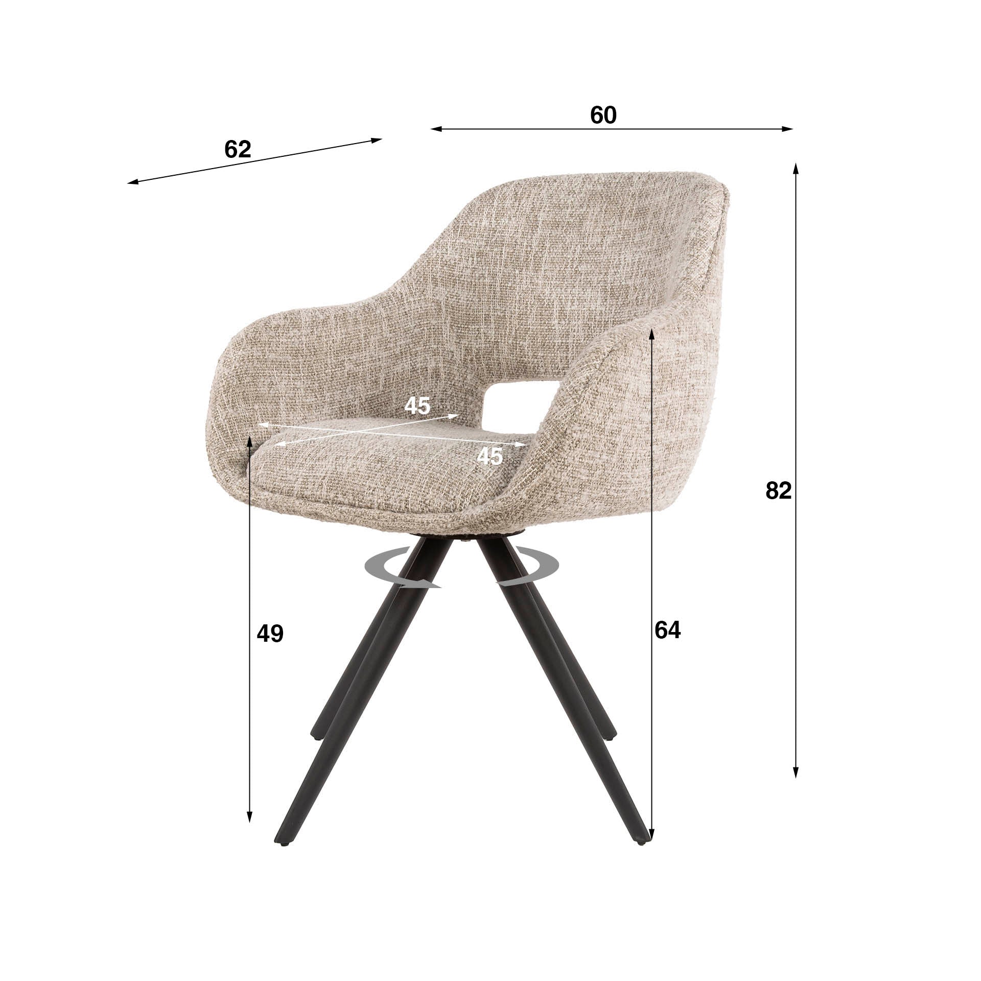 Eetkamerstoel Aurelia - Beige - Renegade Stof - Draaibaar