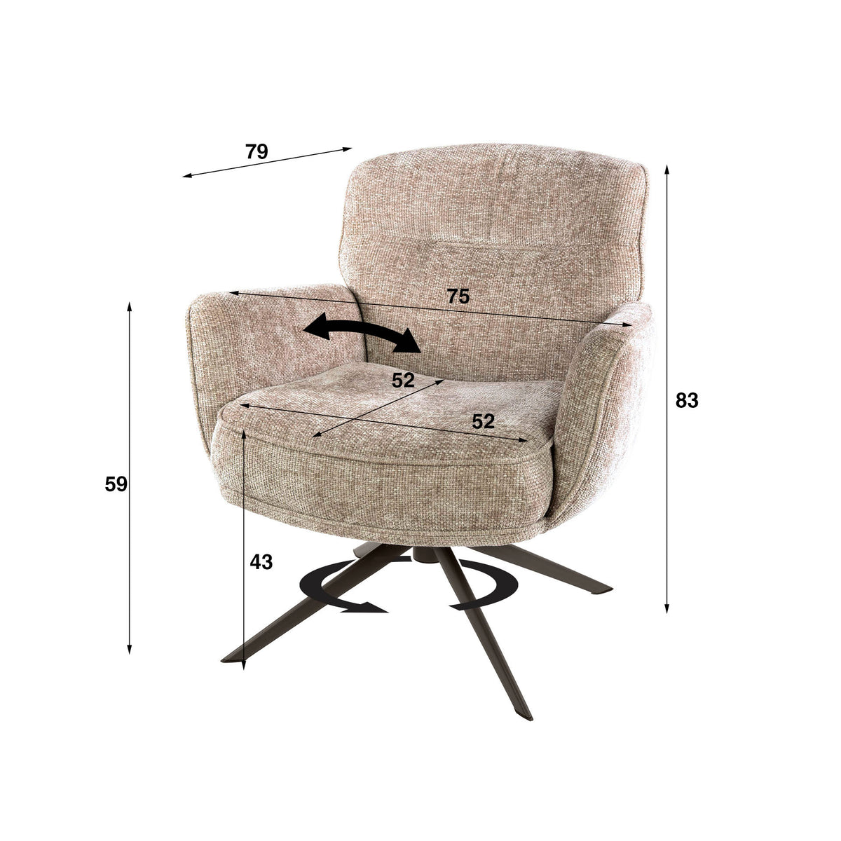Draaifauteuil Theodore - Beige - Renegade Stof - Pocketvering